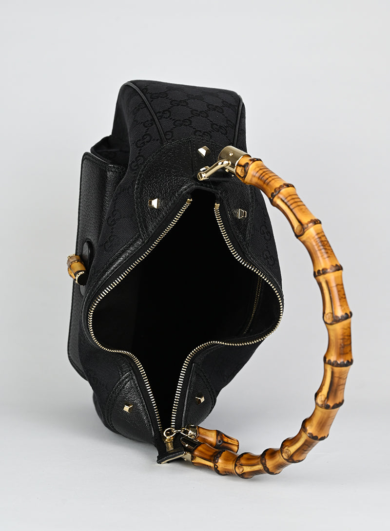 Gucci Monogram Black Bamboo Fabric Handbag - Luxury Designer Tote for Women, Perfect for Work, Travel & Everyday Use