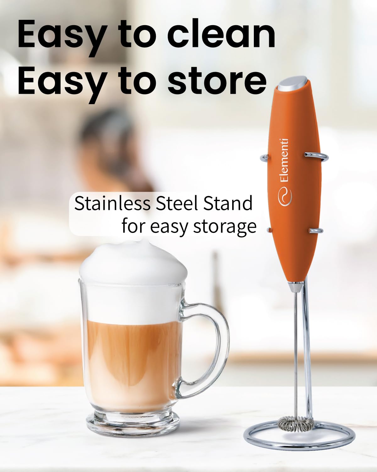 Electric Milk Frother Handheld Blender - Portable Mini Whisk for Coffee, Latte, Hot Chocolate & Powdered Drinks | Compact Kitchen Appliance with Stand | Perfect for Home, Office & Travel (Pumpkin Orange)