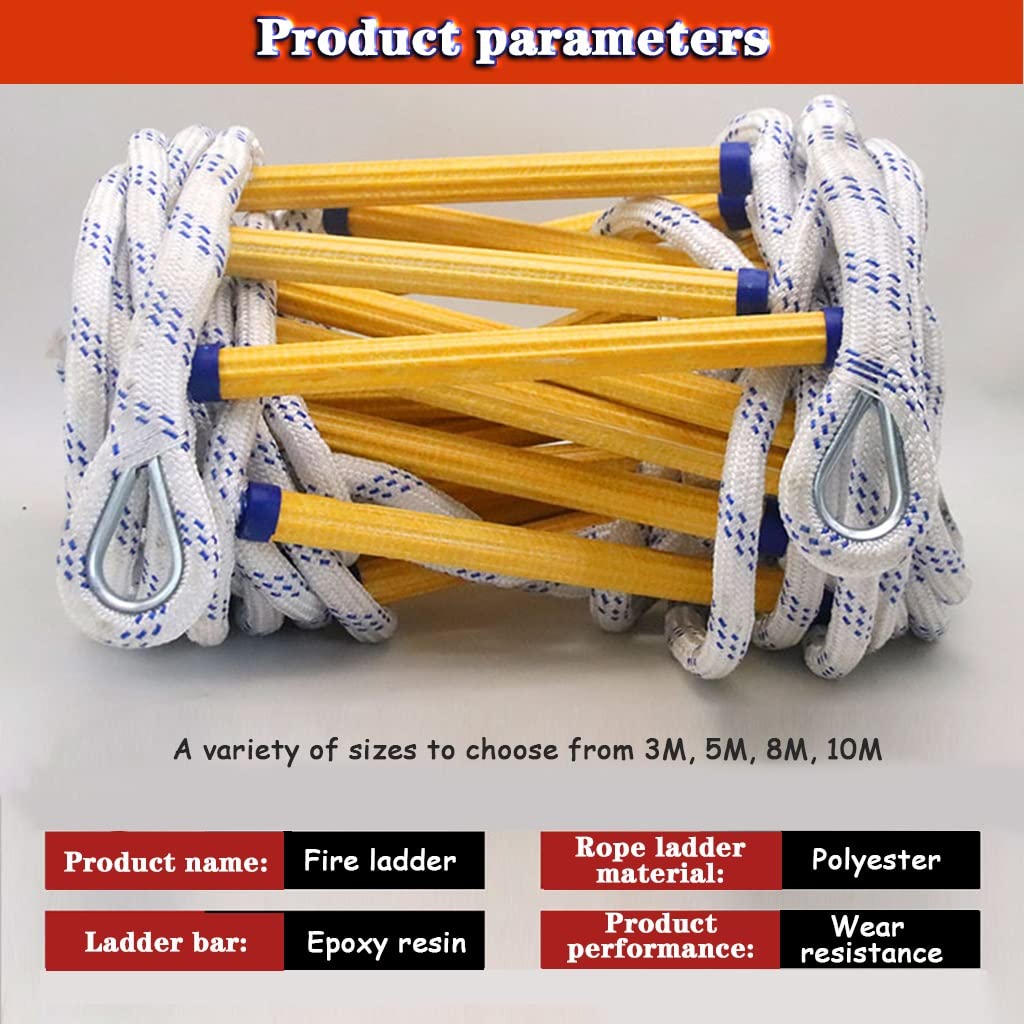 Durable Epoxy Resin Fire Escape Ladder - Portable & Reusable Emergency Rescue Ladder with Hook for Home Safety | Perfect for Second Floor Window Evacuation & Emergency Preparedness