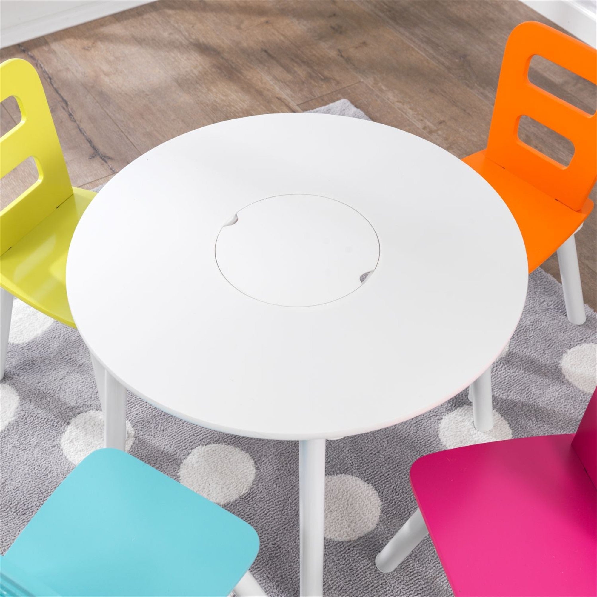 KidKraft Round Storage Table & 4 Chair Set - Kids Playroom Furniture with Storage Bins, Perfect for Arts & Crafts, Snack Time, and Learning Activities
