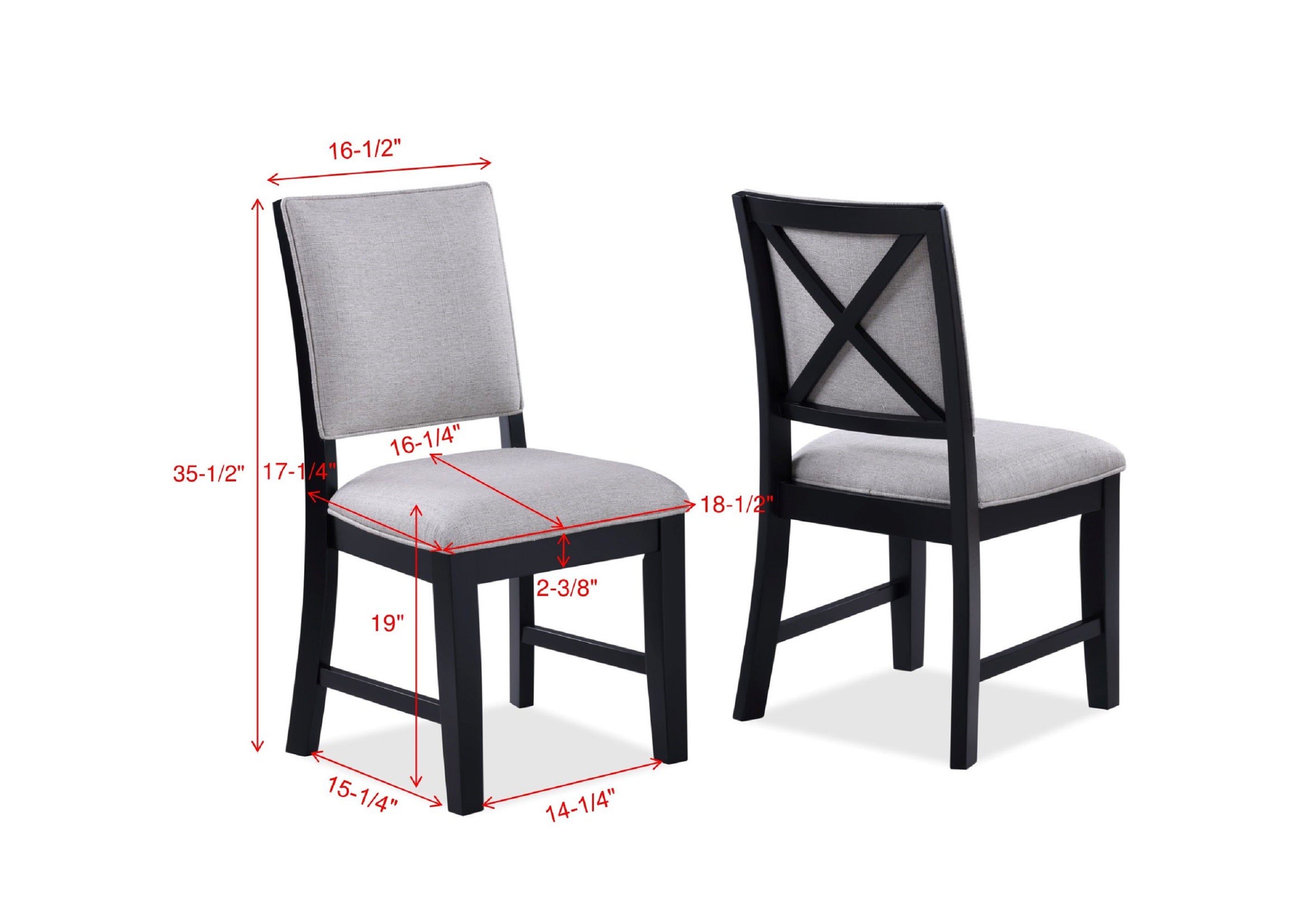 2-Piece Gray Fabric Upholstered Side Chairs with Black Wooden Frame - Modern Dining Room Accent Chairs for Kitchen, Living Room, and Office