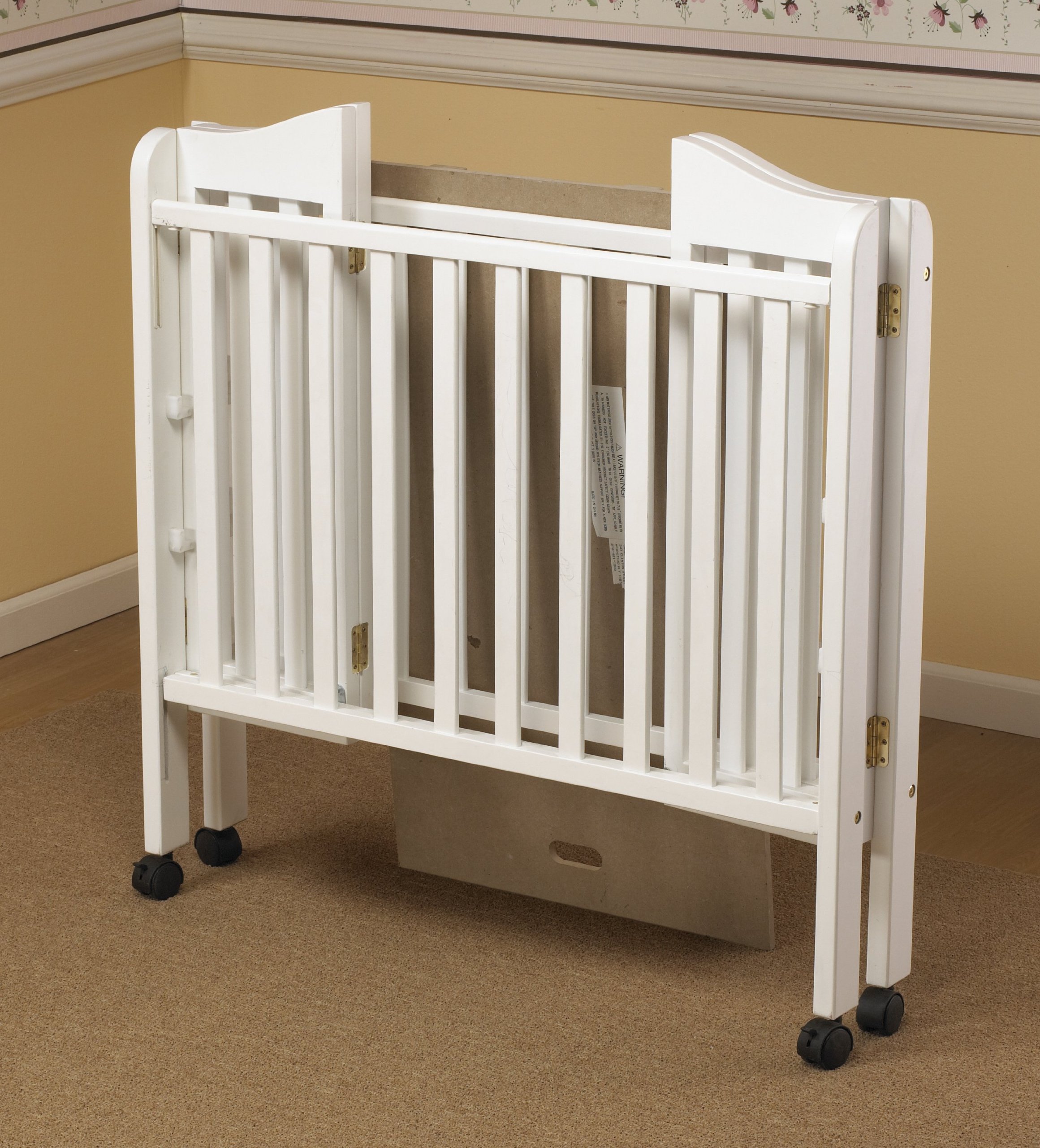 Portable 3-Level Folding Baby Crib - White Standard Size Crib for Nursery, Travel & Small Spaces | Compact Infant Bed for Home, Grandparents House & On-The-Go Parents