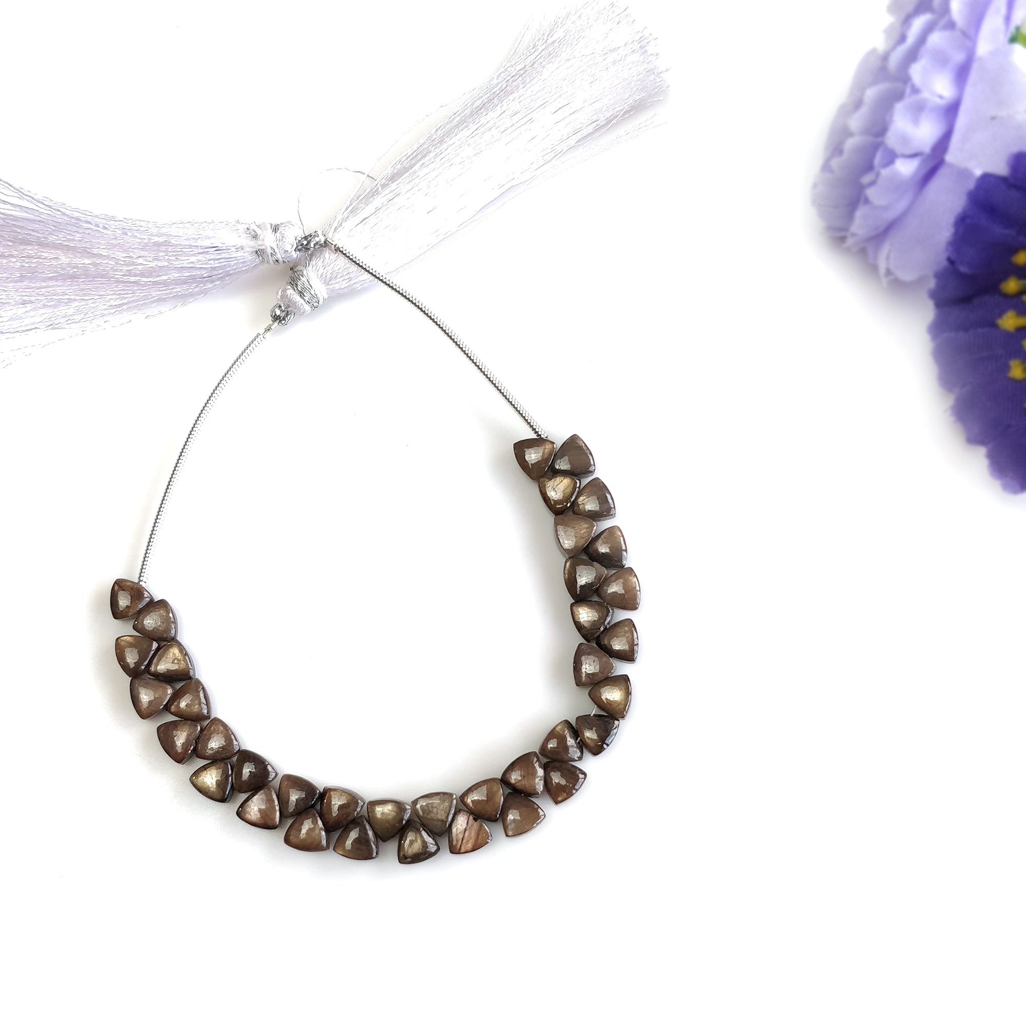 Natural Unheated Golden Brown Chocolate Sapphire Gemstone Cabochon Loose Beads - 33.00cts Triangle Plain Nuggets (5mm-4.25mm) for Jewelry Making, DIY Crafts & Beading Projects