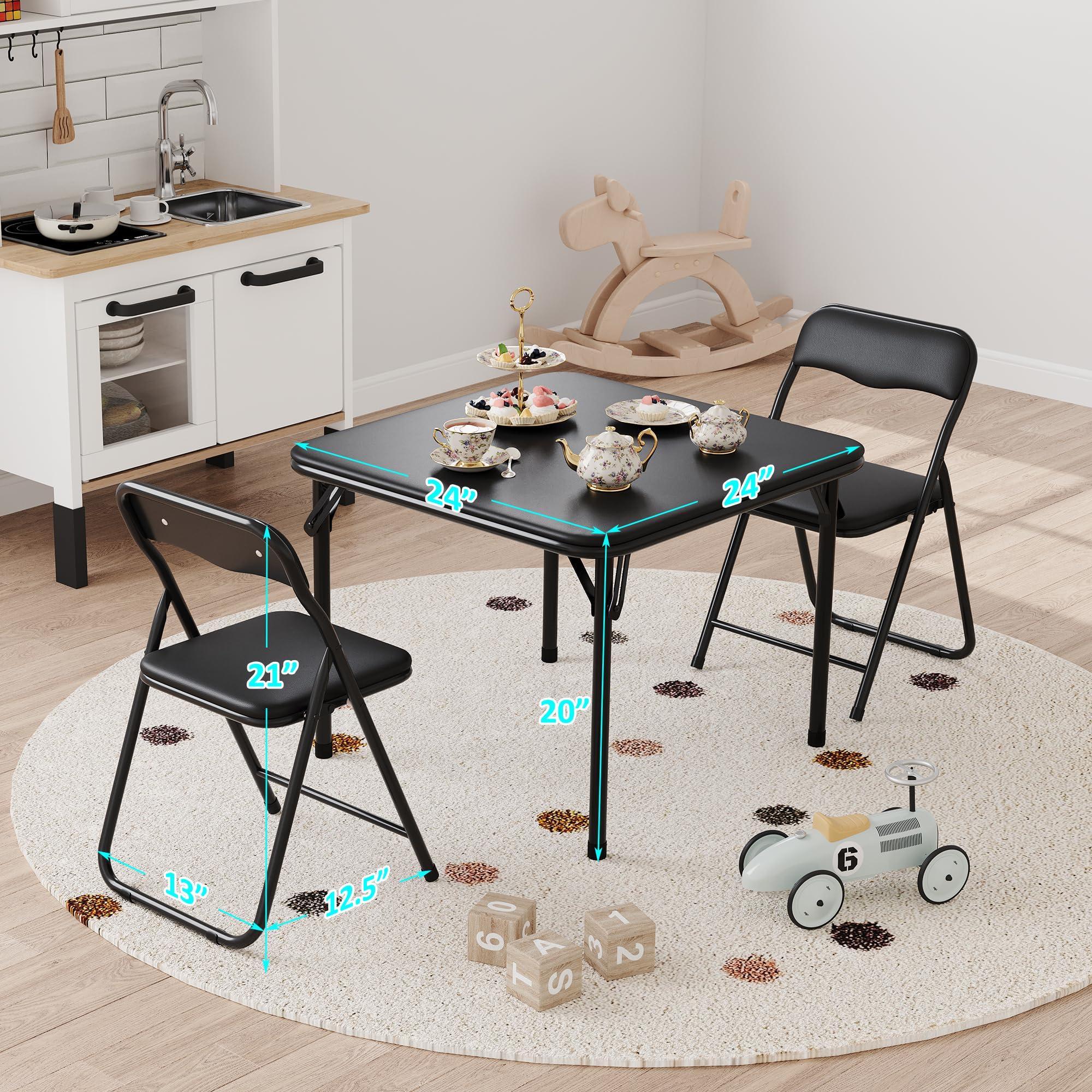 GAOMON 3-Piece Kids Folding Table and Chairs Set - Portable Children's Study Desk with PU Soft Cushion - No Assembly Required - Perfect for Eating, Reading, Playing & Homeschooling - Ideal for Playroom, Nursery & Preschool Classroom