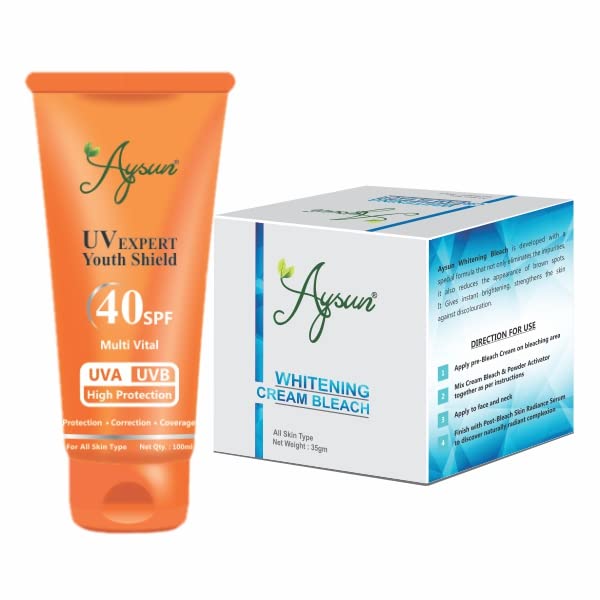 Aysun UV Expert Youth Shield SPF 40 & Whitening Cream Combo Pack (35g x 2) - Sun Protection & Skin Brightening for Daily Face Care