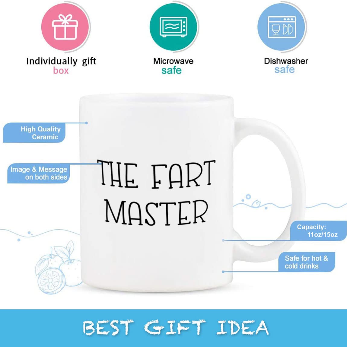 Funny Dad Two-Tone Coffee Mug - The Fart Master Novelty Ceramic Cup 11oz & 15oz | Perfect Gift for Father's Day, Birthday, Christmas & Thanksgiving | Great for Office Humor, Coffee Lovers & Gag Gifts