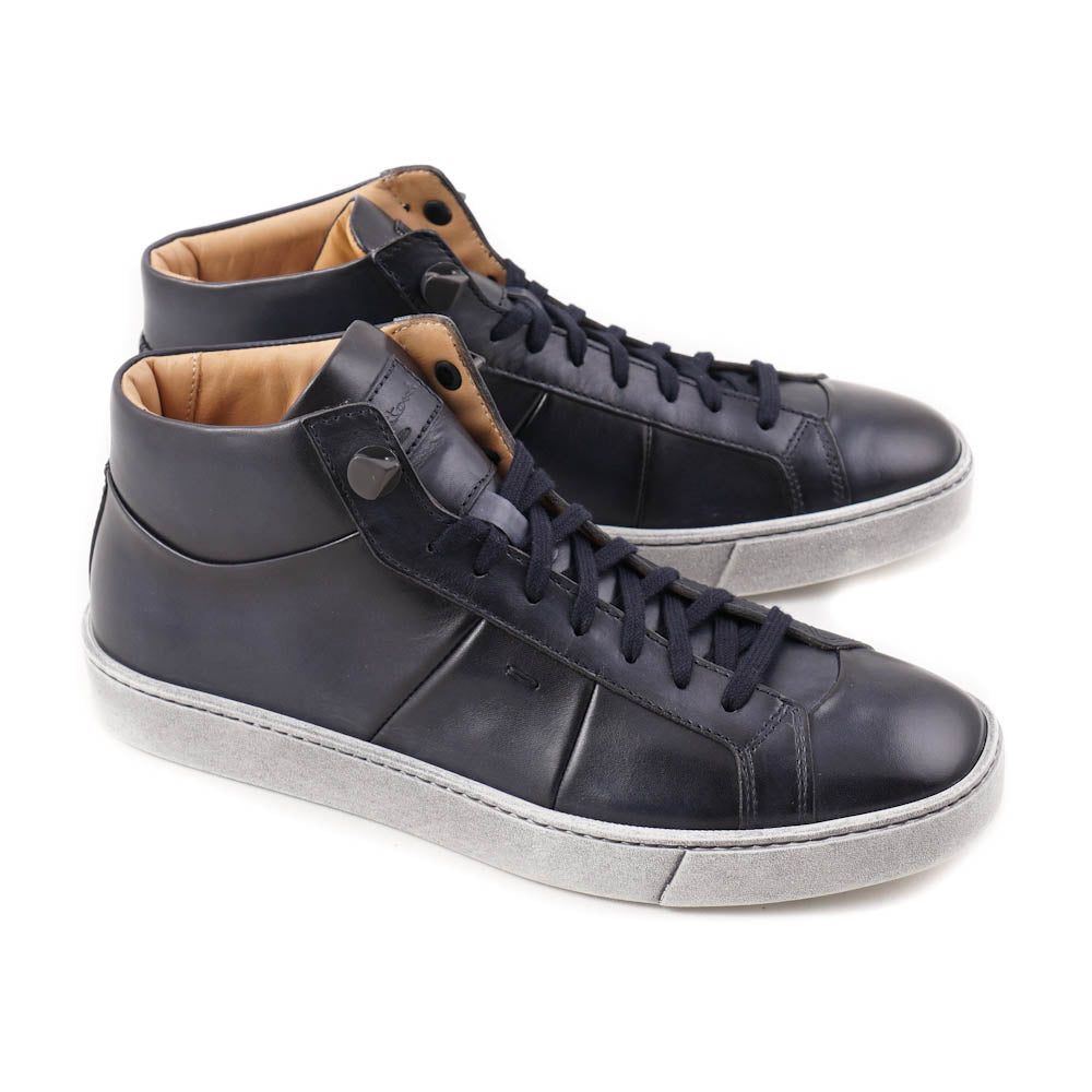 Santoni Mid Top Sneakers for Men - Dark Blue Casual Shoes | Comfortable & Stylish Sneakers for Walking, Running & Everyday Wear