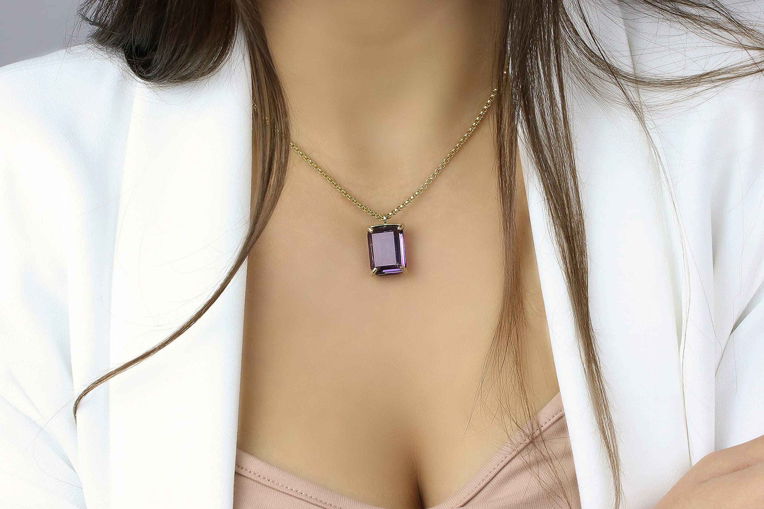 14K Gold Amethyst Pendant Necklace for Women | Elegant Anemone Jewelry | Custom Gemstone Necklace Gift for Christmas, Birthday, Anniversary & Mother's Day | Perfect for Date Nights, Office Wear & Special Occasions