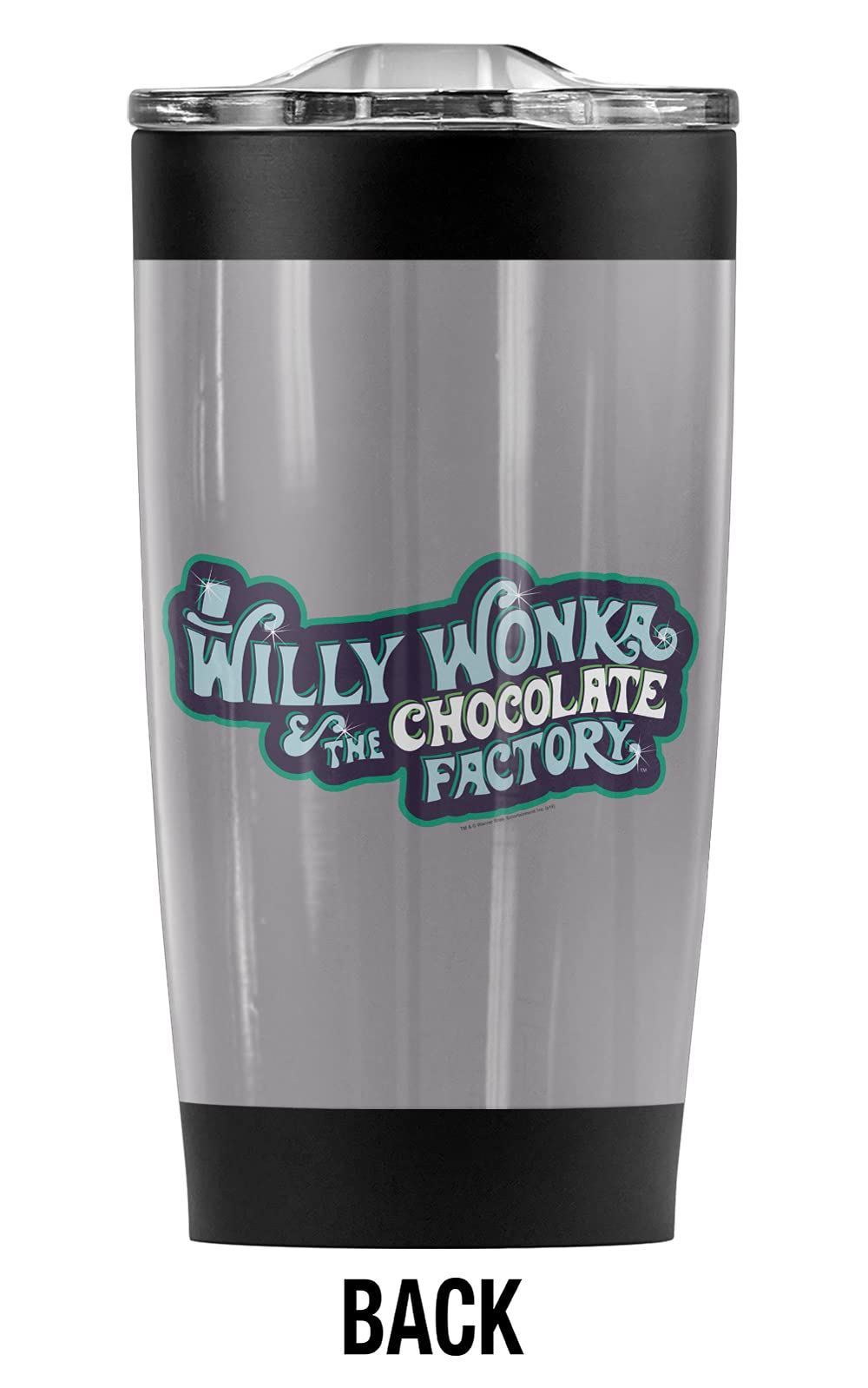 Willy Wonka and the Chocolate Factory Blue Logo 20oz Stainless Steel Tumbler - Vacuum Insulated Double Wall Coffee Travel Mug with Leakproof Sliding Lid - Keeps Hot & Cold Beverages Perfect Temperature - Ideal for Office, Commuting, Camping and Gifts
