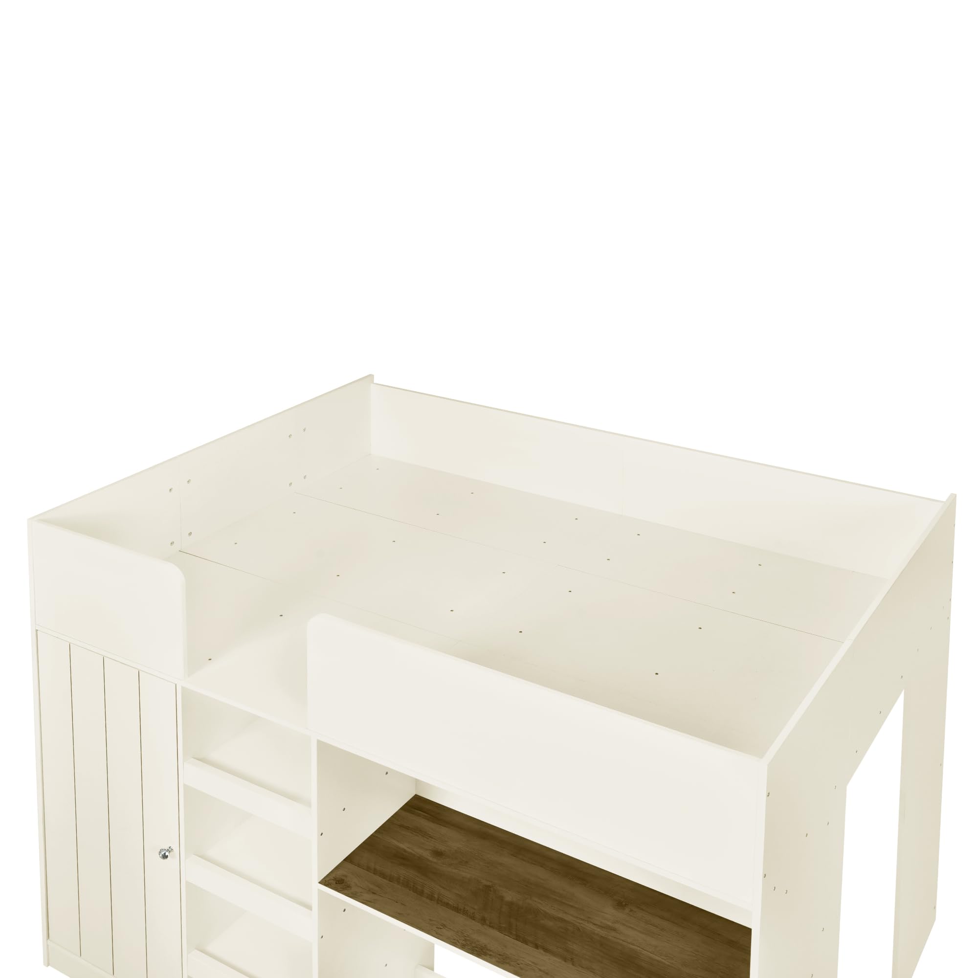 Full Size Loft Bed with Wardrobe & Desk - Sturdy Wooden Frame with Storage Stairs & Built-in 3-Drawer Cabinet - Space-Saving Solution for Kids, Teens & Adults - Perfect for Small Bedrooms, Dorms & Apartments (Beige)