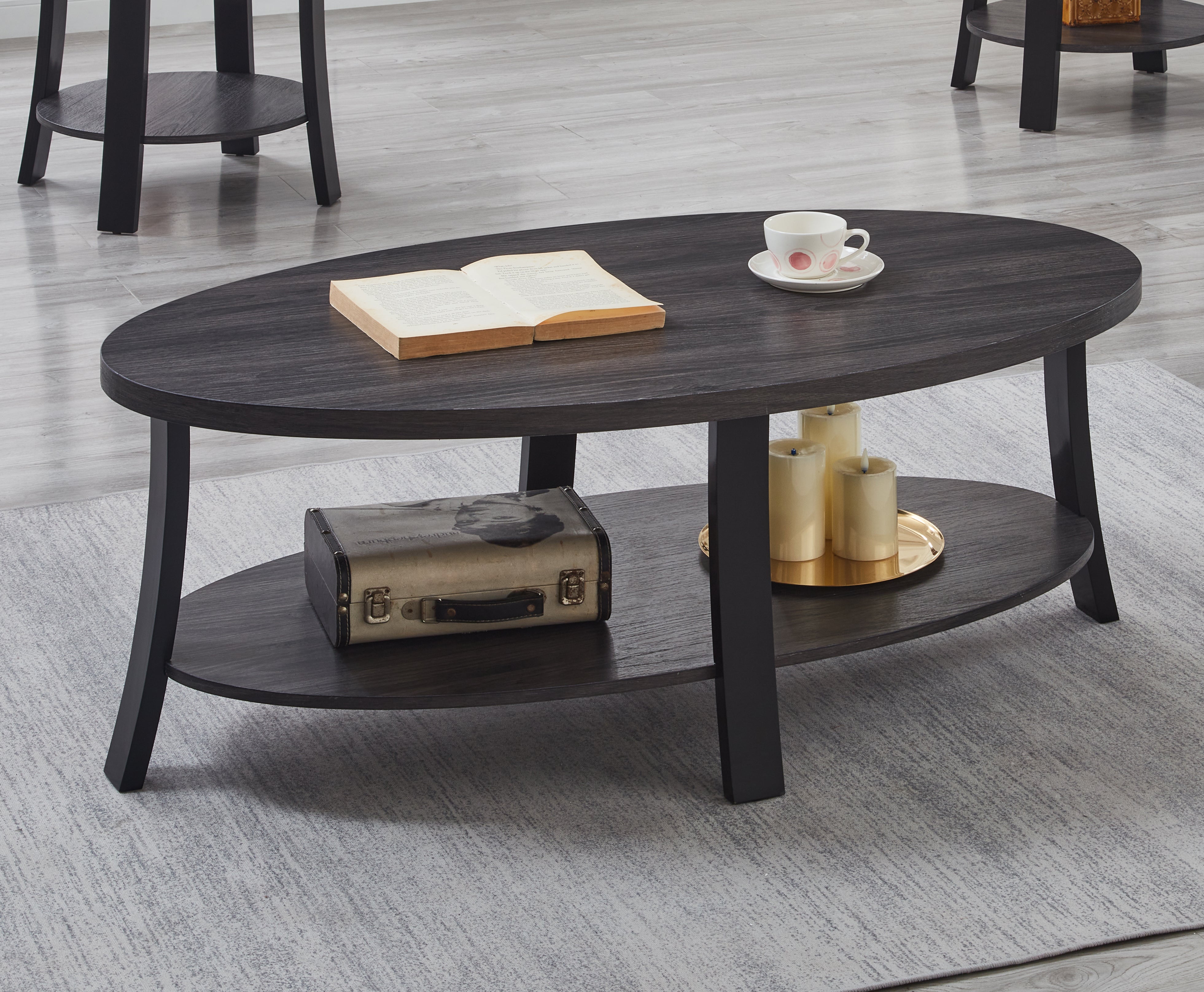 Roundhill Furniture Anze Contemporary Oval Wood Shelf Coffee Table - Modern Living Room Centerpiece for Home Decor & Storage