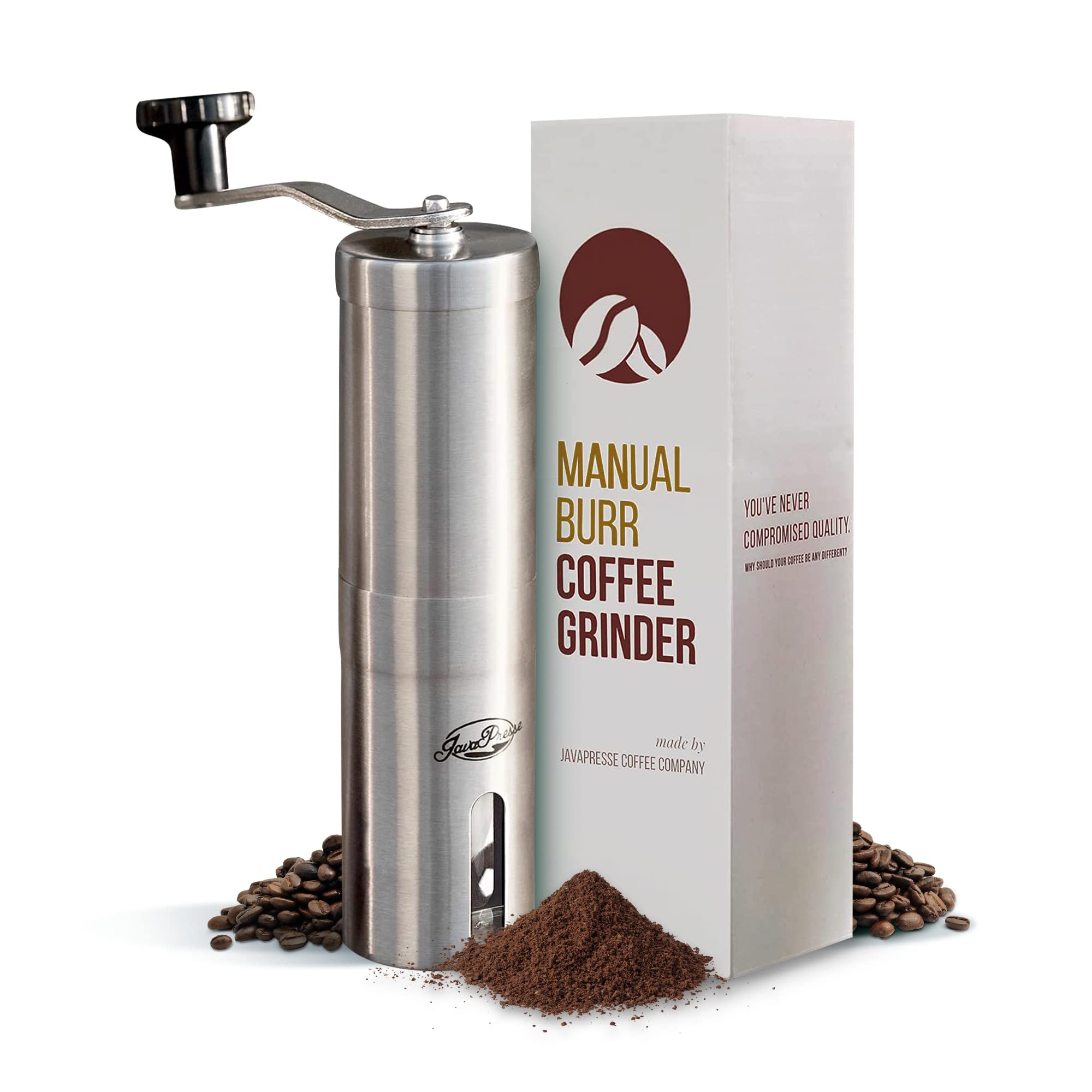 Premium JavaPresse Manual Coffee Grinder - 18 Adjustable Stainless Steel Conical Burr for Espresso, French Press & Pour Over - Portable Hand Crank Coffee Mill for Camping, Travel & Home Brewing - Perfect for Outdoor Adventures & Daily Coffee Rituals