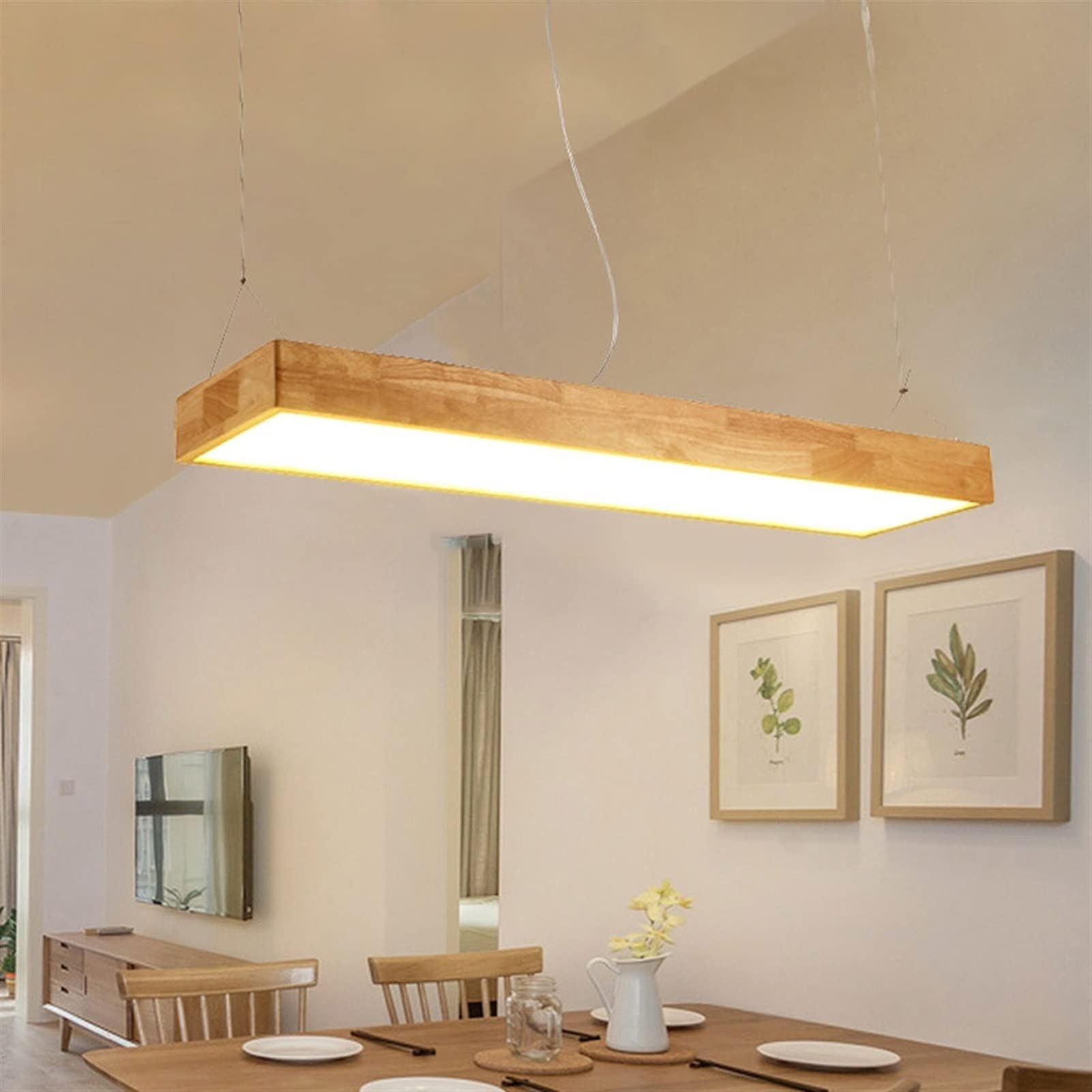 Baska 18W LED Pendant Light - Modern Wooden Hanging Chandelier with Acrylic Shade for Kitchen Island, Dining Room & Living Room | Energy-Efficient Ceiling Lamp for Home Decor & Ambient Lighting