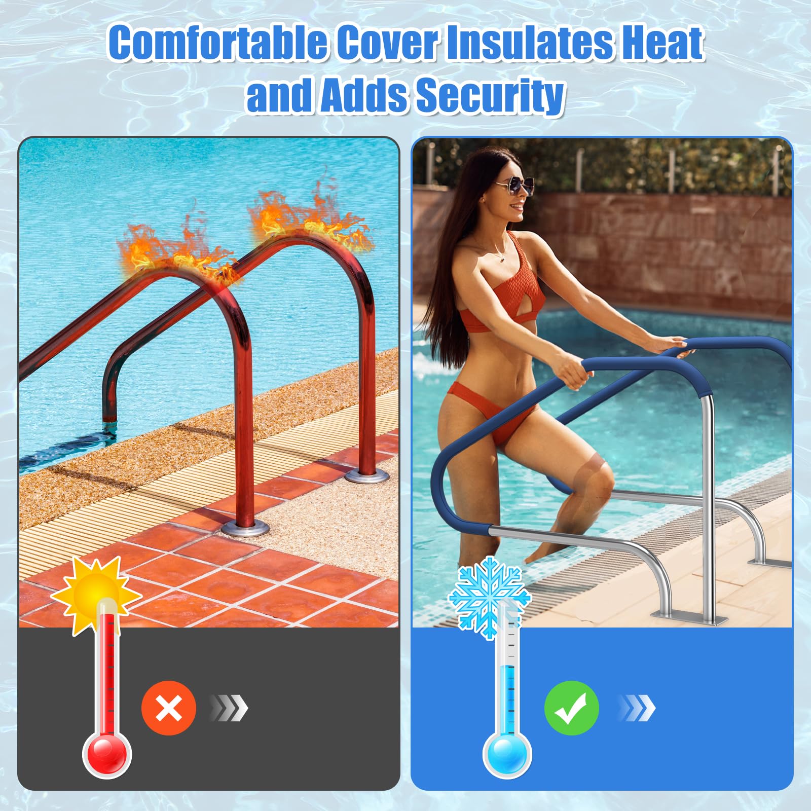 SAFSTAR 316 Stainless Steel Pool Handrail with Non-Slip Nylon Grip - 3-Bend Design for Easy Pool & Spa Access - Heavy Duty 550 lbs Capacity - Includes Mounting Base Plate & Accessories - Perfect for Swimming Pool Steps, Hot Tubs, and Aquatic Therapy Areas