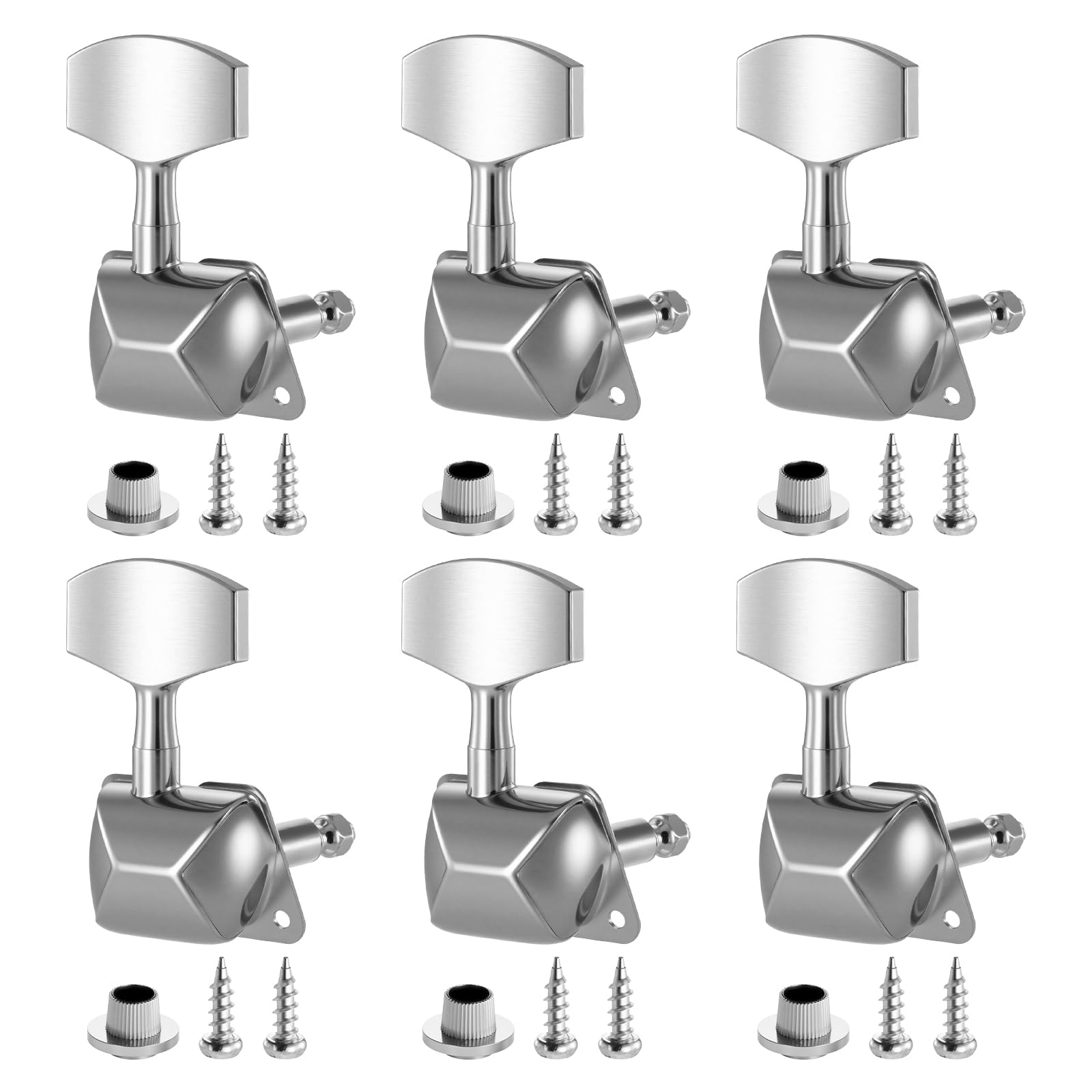 3+3 Semi-Closed Guitar Tuners - Chrome String Tuning Pegs & Machine Heads Set for Electric & Acoustic Guitars | Locking Tuners for Enhanced Stability | Perfect for Live Performances & Studio Recording