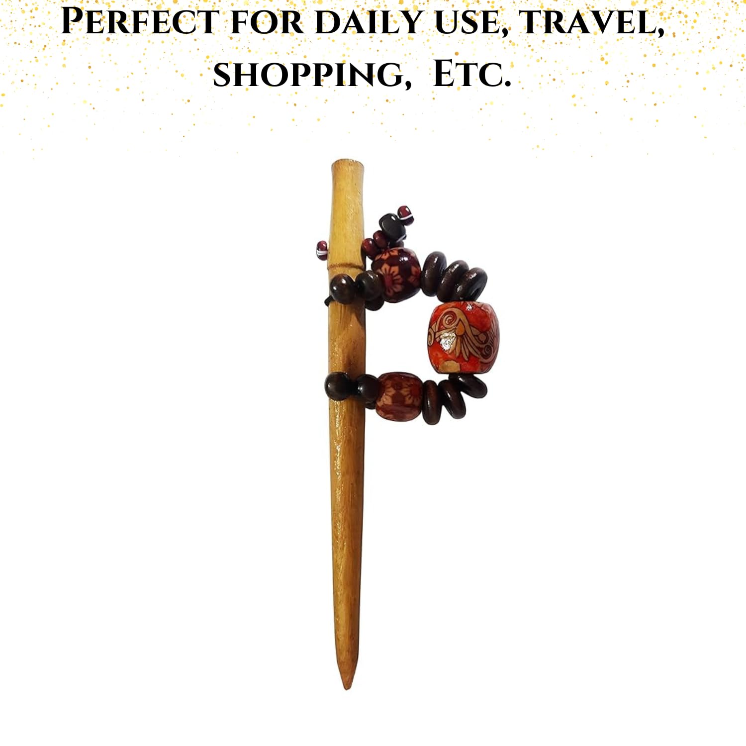 Handmade Wooden Chocolate Brown Beads Juda Pin & Bun Stick Hair Accessories for Women & Girls - Pack of 1 | Perfect for Weddings, Parties & Everyday Hairstyles