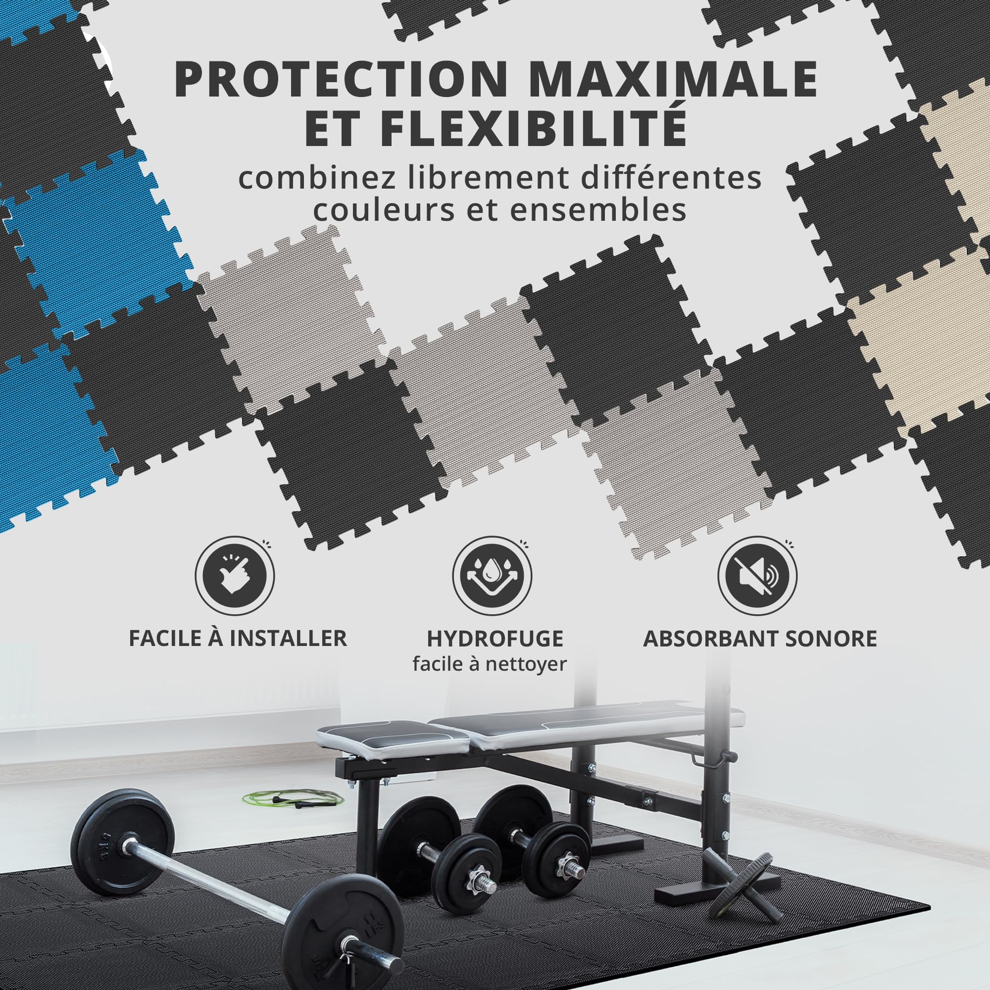 Non-Slip BPA-Free EVA Foam Exercise Floor Tiles - Interlocking Gym Mat for Home Workouts, Yoga, Garage Gym, and Poolside Safety | Durable Rubber Puzzle Mats for Fitness Equipment and Weight Bench Protection