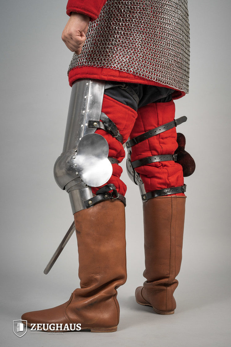 14th Century Leg Armor - 1.6mm Polished Steel Medieval Knight Armor for LARP, Cosplay & Historical Reenactment