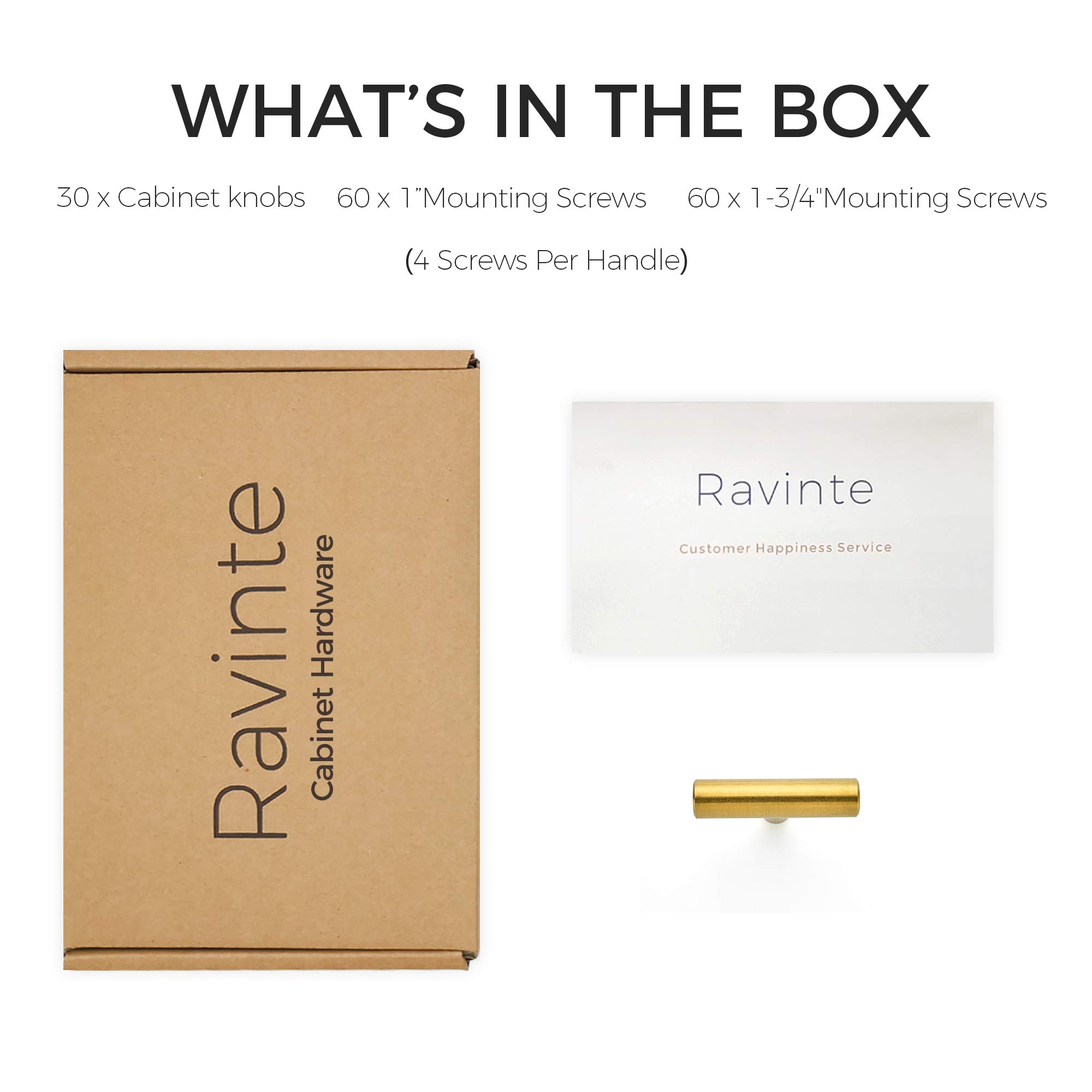 Ravinte 30 Pack 2 Inch Brushed Brass Cabinet Pulls - Stainless Steel Kitchen Cabinet Handles (2