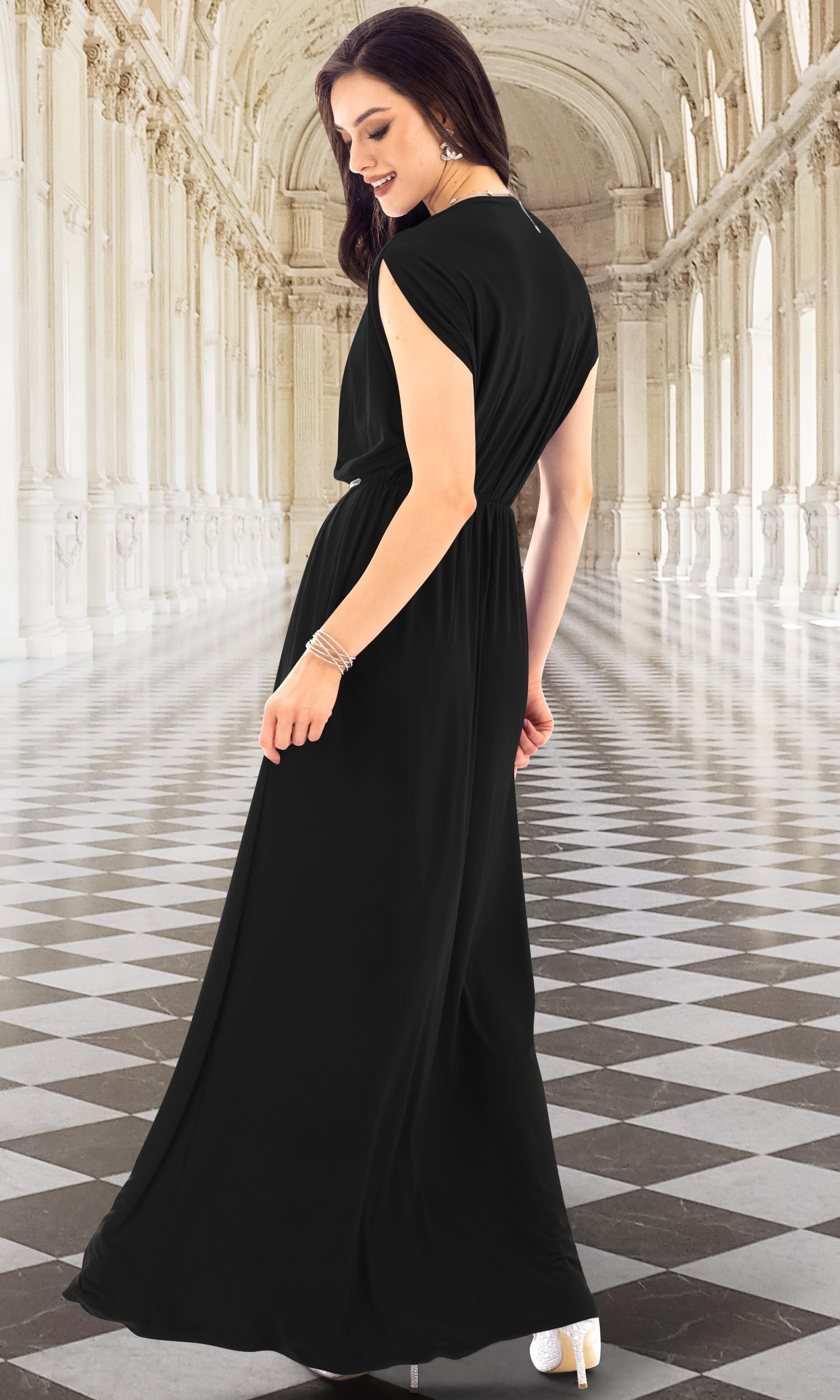 KOH KOH Women's Long Dolman Sleeve Wrap V-Neck Maternity Bridesmaid Maxi Dress - Elegant Formal Wear for Wedding, Party & Special Occasions