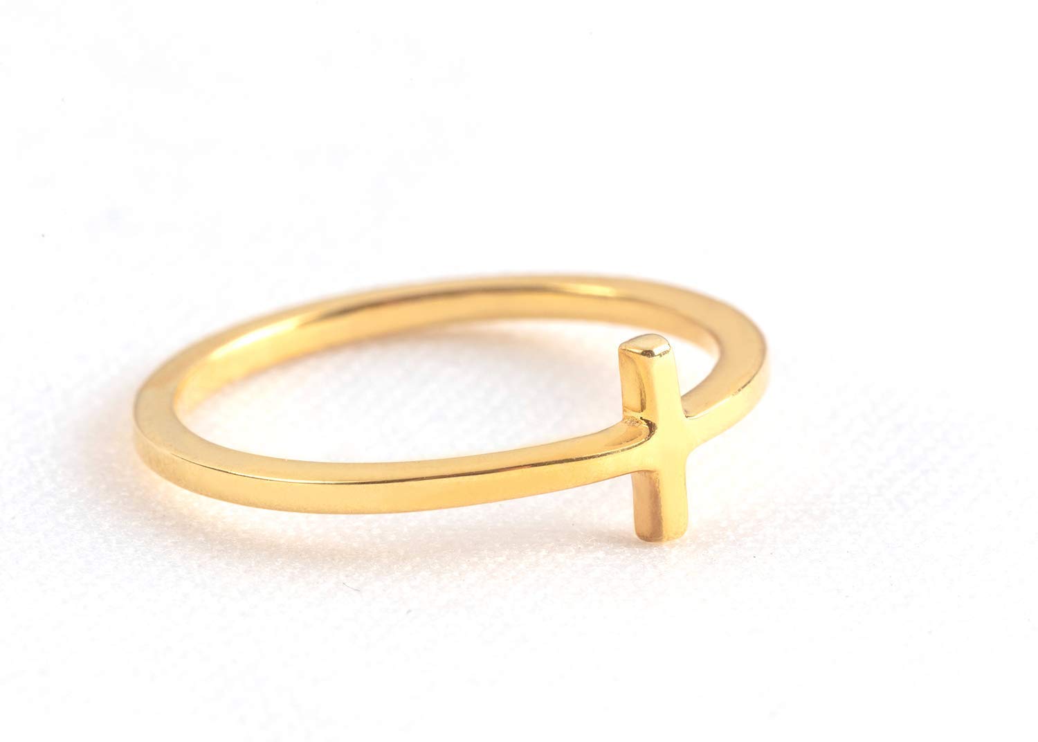 Elegant 9K 14K 18K Solid Gold Women's Cross Ring - Dainty Skinny Sideways Cross Stacking Ring for Everyday Wear, Gift & Layering | Duty-Free Jewelry RN456