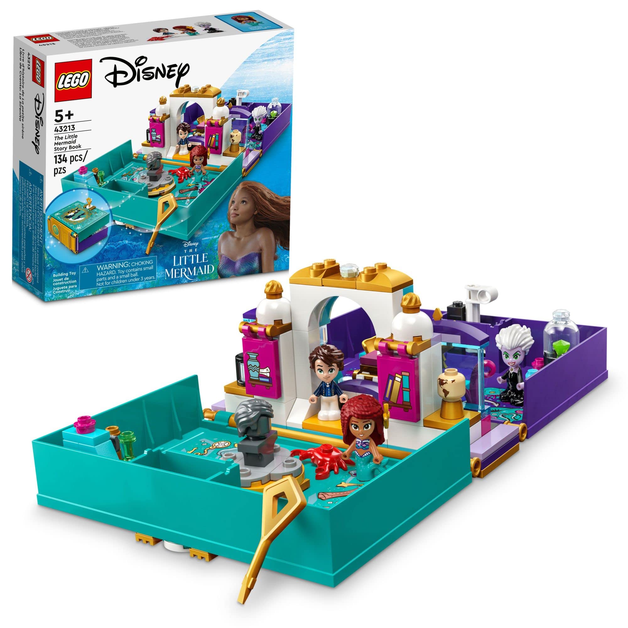 LEGO Disney The Little Mermaid Story Book 43213 Building Set - Ariel, Prince Eric & Ursula Micro-Dolls | Disney Princess Toy for Kids Ages 5+ | Perfect Birthday Gift, Creative Play & Disney Collection Display