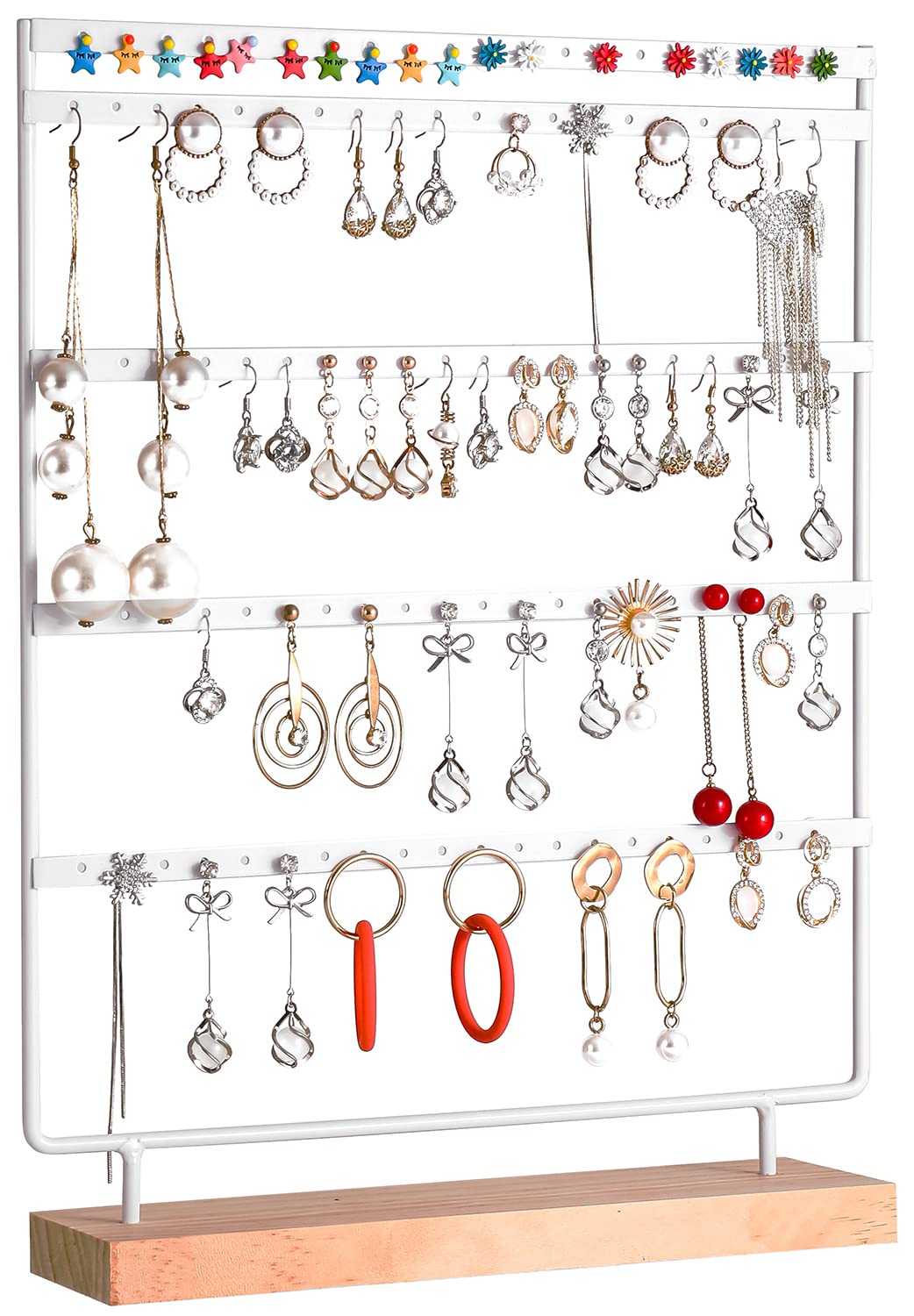 Sooyee 5-Tier Wooden Earring Organizer with 100 Holes - Jewelry Display Stand for Earrings, Necklaces & Bracelets - Perfect for Retail Stores, Boutiques & Home Jewelry Storage & Organization