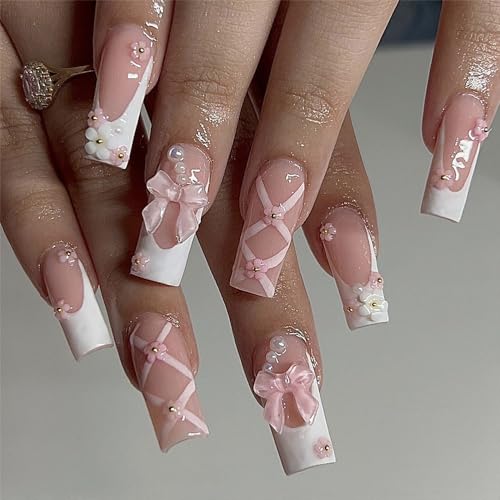 French White with 3D Pearls Flower A01