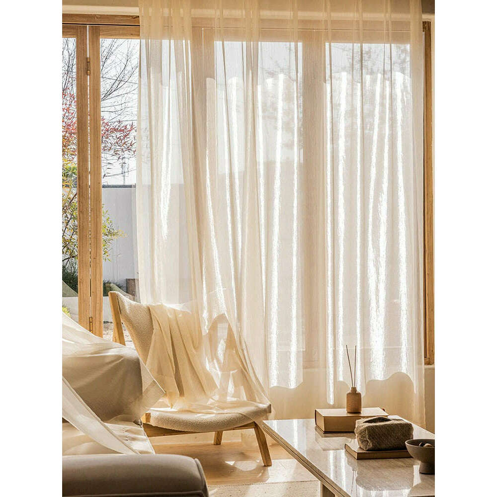 Annapolis Sheer Curtains with Subtle Gold Shimmer - Light Beige Window Drapes for Living Room & Bedroom | Elegant Semi-Transparent Voile Panels for Natural Light Filtering
