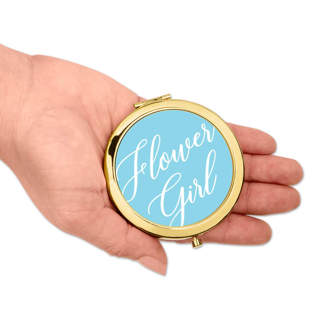 Andaz Press Gold Compact Mirror - Elegant Floral Design Wedding Gift for Bride, Flower Girl & Bridal Party (Light Baby Blue, 1-Pack) - Perfect for Bachelorette Parties, Bridal Showers & Wedding Favors