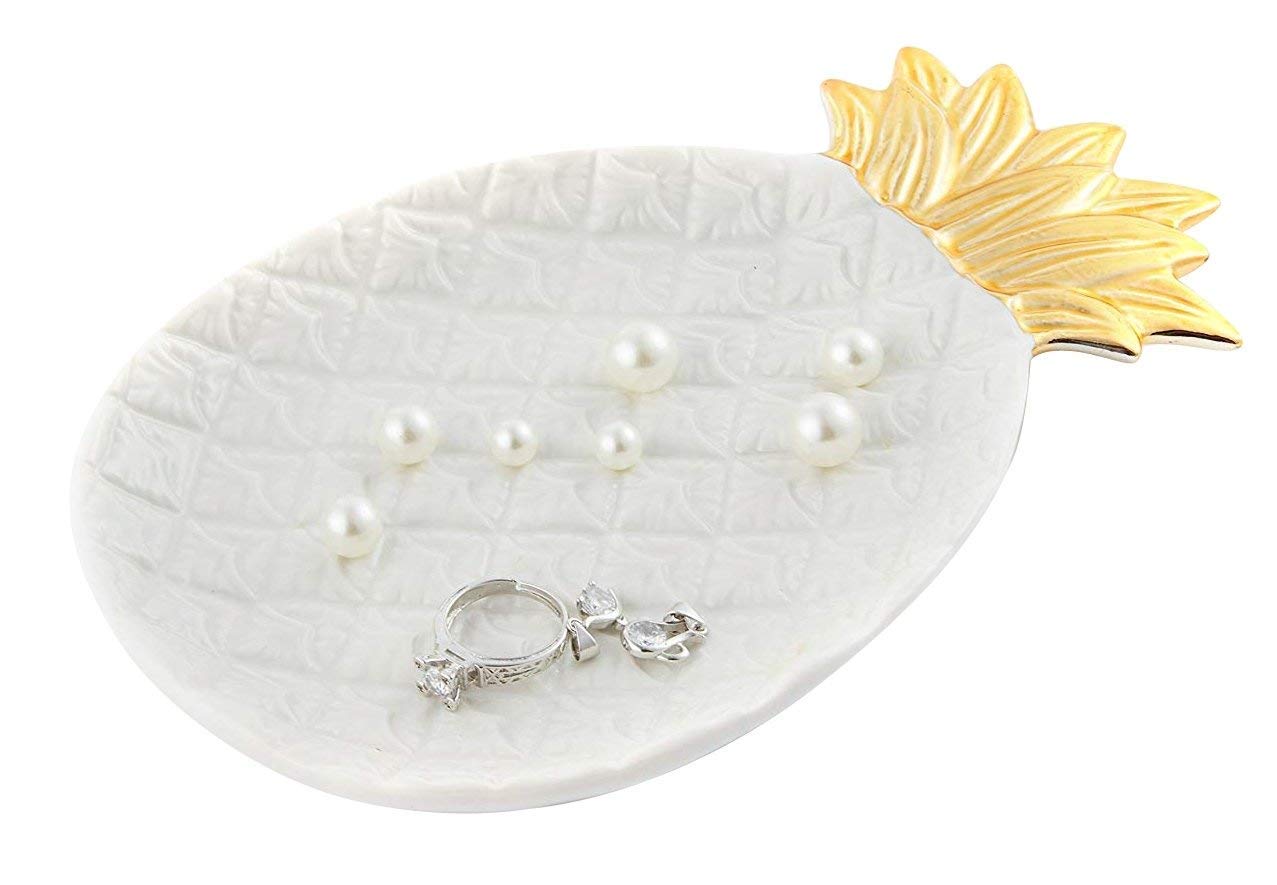Lependor White Pineapple Ceramic Jewelry Tray - Elegant Ring Dish & Organizer for Jewelry, Keys, Phone, Watch, Wallet - Perfect Wedding & Birthday Gift - Home Decor & Vanity Display Accessory (Large Size)