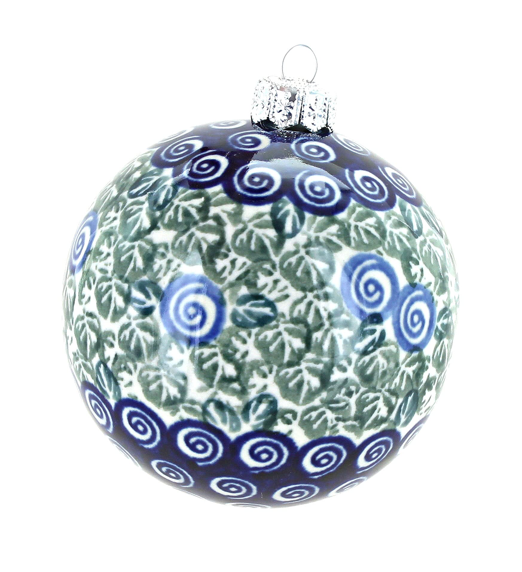 Handmade Blue Rose Polish Pottery Seaside Swirl Christmas Ornament - Unique Holiday Tree Decoration for Home, Gift & Coastal Themed Decor