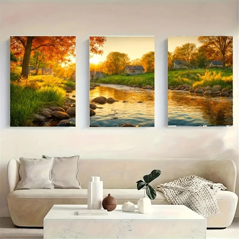 3-Piece Scenic River Landscape Metal Wall Art - Ready to Hang Home Decor for Living Room, Bedroom & Office