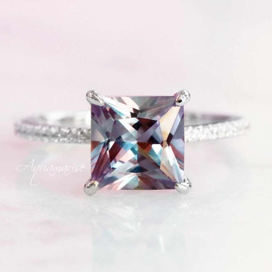 Nora Alexandrite Ring Sterling Silver - Elegant Color Changing Gemstone Jewelry for Women, Perfect for Engagement, Wedding & Special Occasions