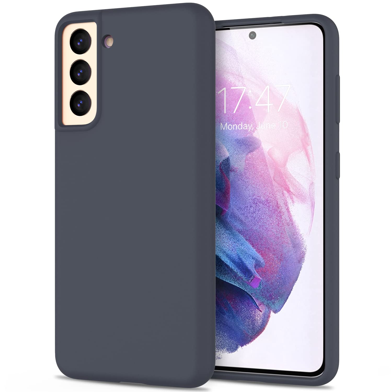DEENAKIN Samsung Galaxy S21 Case - Soft Flexible Silicone Gel Cover, Shockproof Slim Fit Full Body Protective Phone Case (Dark Grey) - Perfect for Everyday Use, Work & Travel Protection