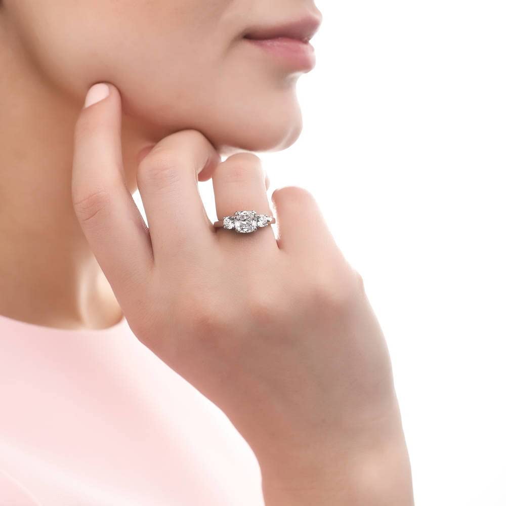 BERRICLE Sterling Silver 3-Stone Wedding Engagement Ring 2 Carat Cushion Cut Cubic Zirconia CZ Promise Ring for Women, Rhodium Plated Size 4-10 - Perfect for Proposals, Anniversaries & Special Occasions