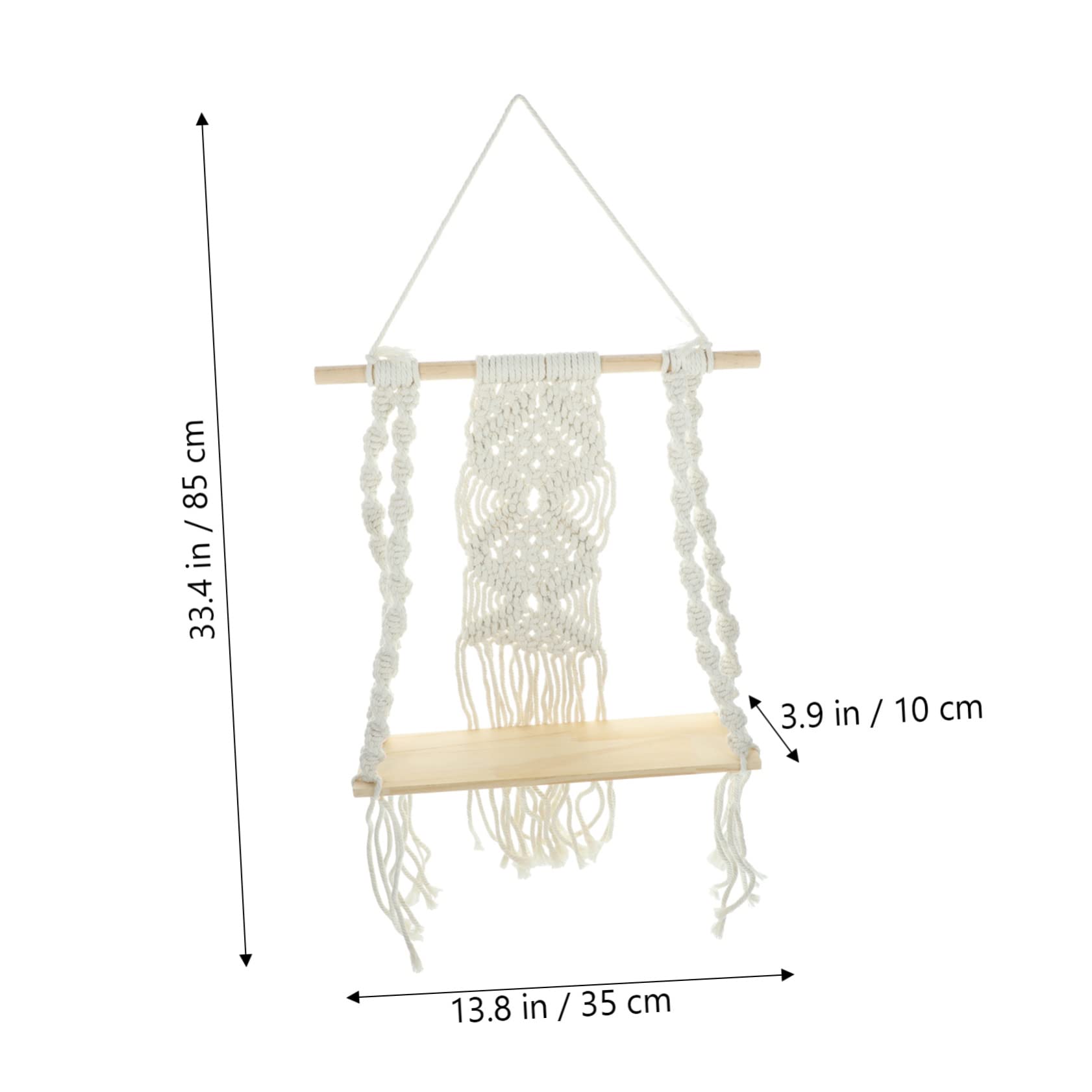 KITANDOVE Macrame Wall Shelf - Single Tier Wooden Bathroom Shelf for Plants, Towels & Decor | Perfect for Small Spaces, Farmhouse & Boho Style Homes