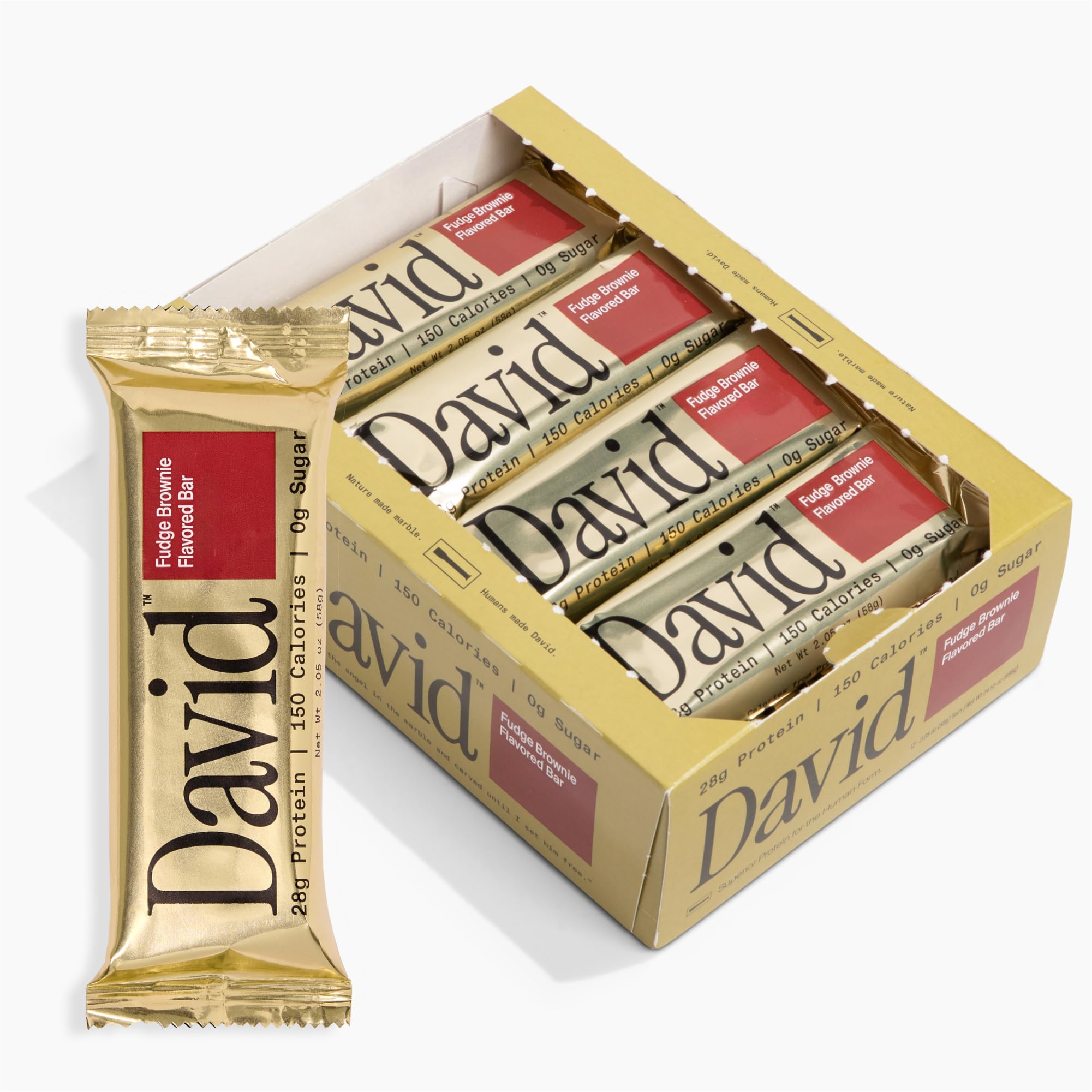 David's Fudge Brownie Protein Bars - 12 Pack | 28g Protein, 150 Calories, 0g Sugar | High Protein Low Carb Gluten Free Snack | Perfect for Gym Workouts, Hiking & On-the-Go Nutrition