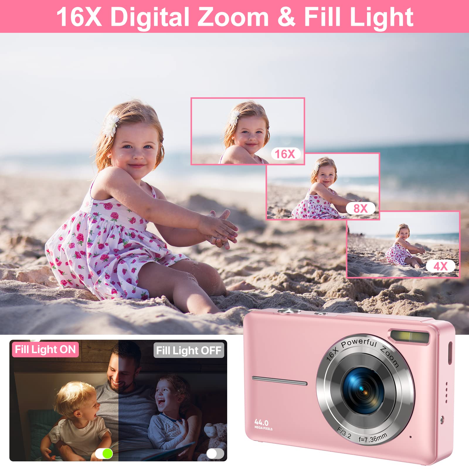 **Best Digital Camera for Kids & Teens - 44MP FHD 1080P Vlogging Camera with 32GB Card, 16X Zoom, LCD Screen, Compact & Rechargeable - Perfect Gift for Students, Girls, Boys (Black, DC403Black) - Great for Travel, Parties & Everyday Photography**