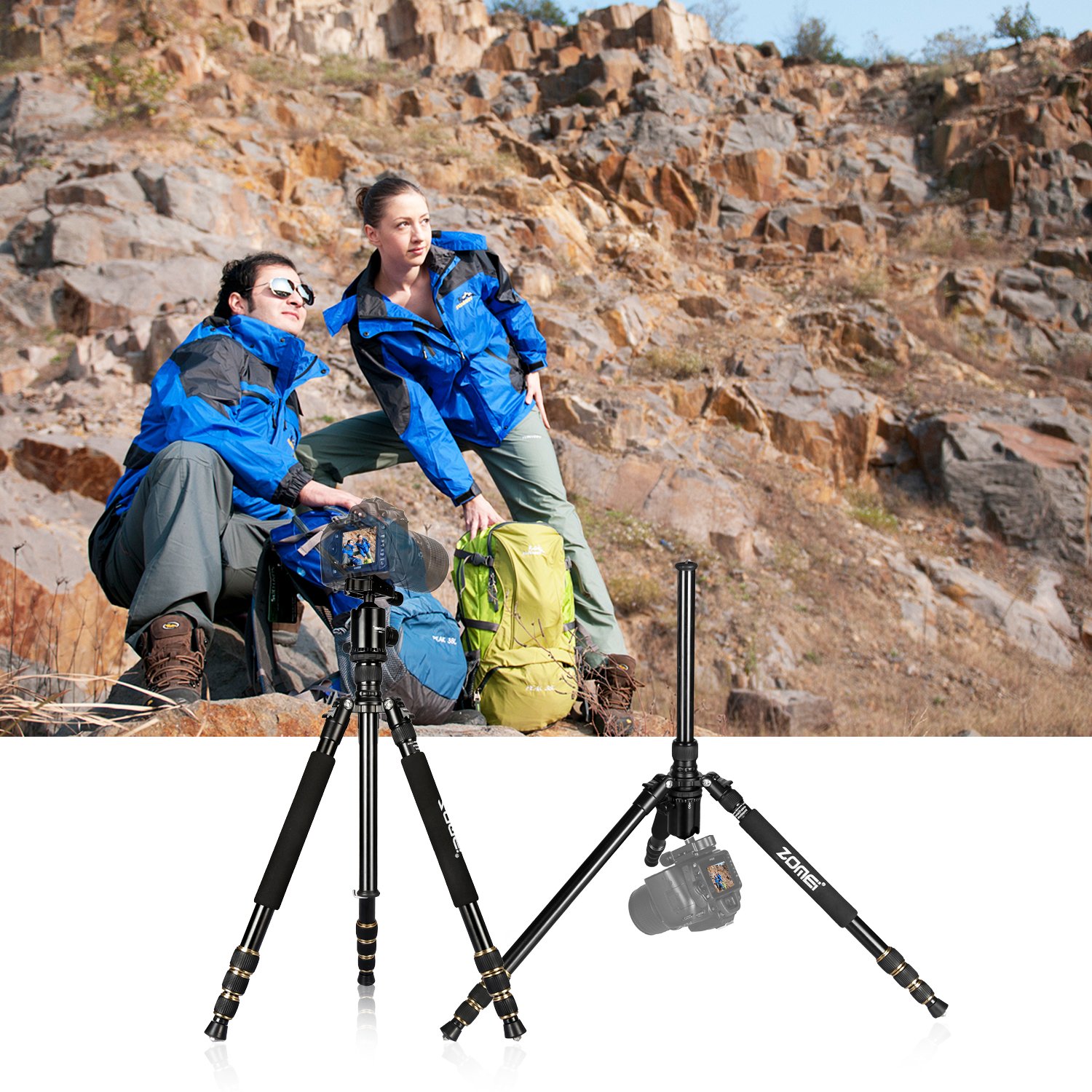 ZOMEI Z688 Lightweight Aluminum Alloy Travel Tripod & Monopod with Ball Head - Compact Camera Stand for Canon Nikon Sony DSLR - Perfect for Hiking, Vlogging & Outdoor Photography
