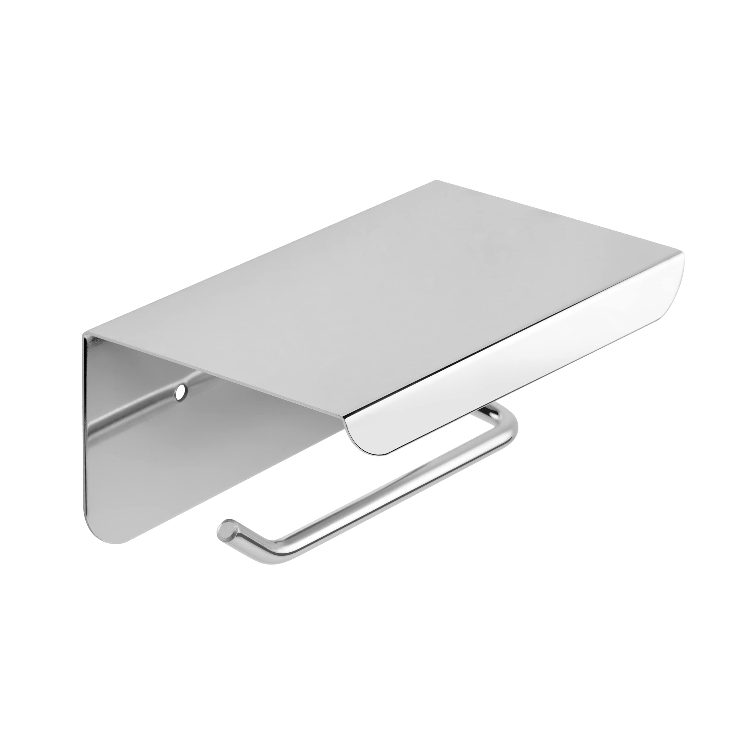 Stainless Steel Toilet Paper Holder with Shelf - Self Adhesive & Wall Mount Bathroom Tissue Roll Holder, Mobile Stand - Nickel Chrome Finish for Modern Bathroom & Powder Room Organization