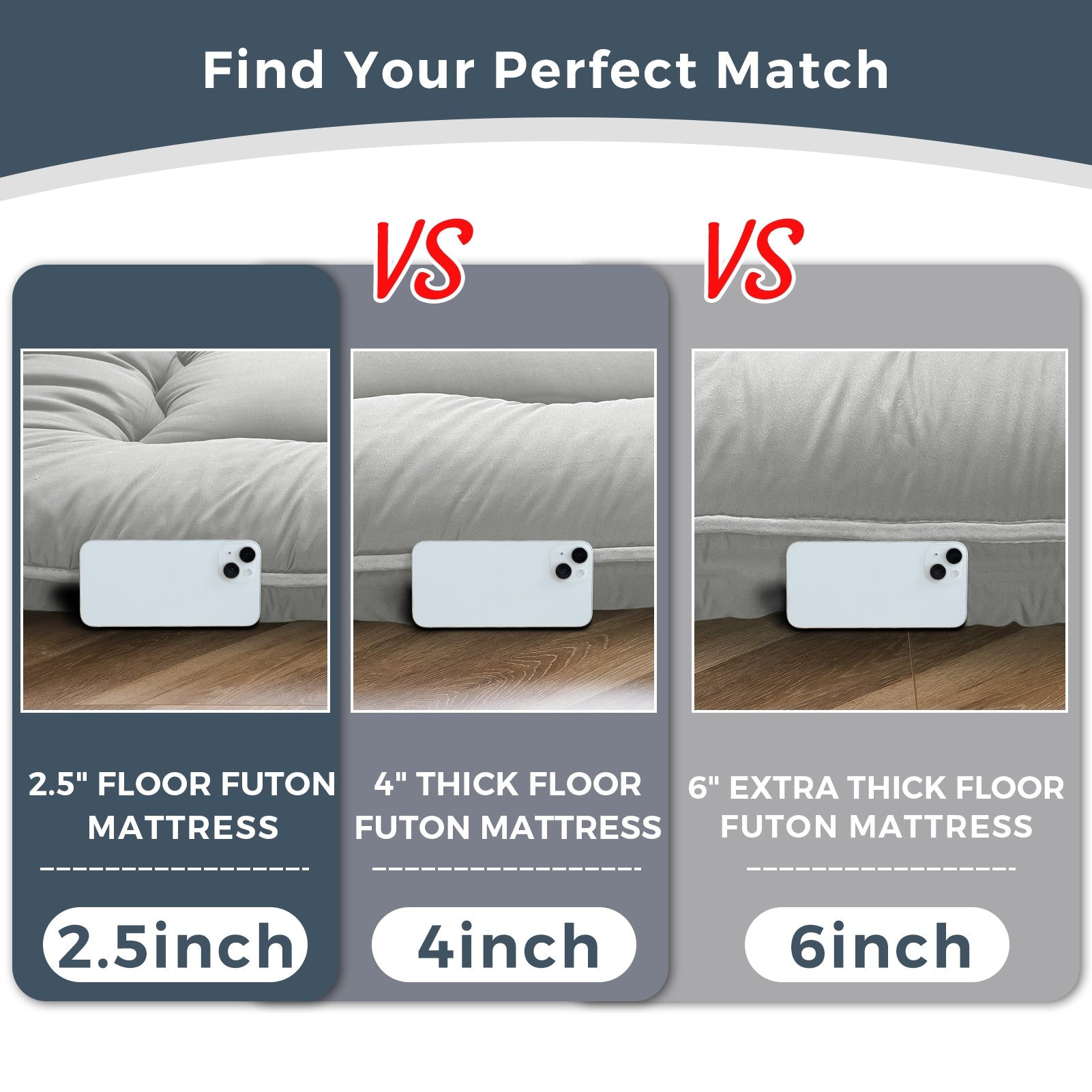 MAXYOYO 6-Inch Extra Thick Japanese Floor Futon Mattress - Premium Comfort for Small Spaces, Guest Rooms & Studio Apartments - Breathable Grey Sofa Bed Mattress for Sleeping, Lounging & Meditation