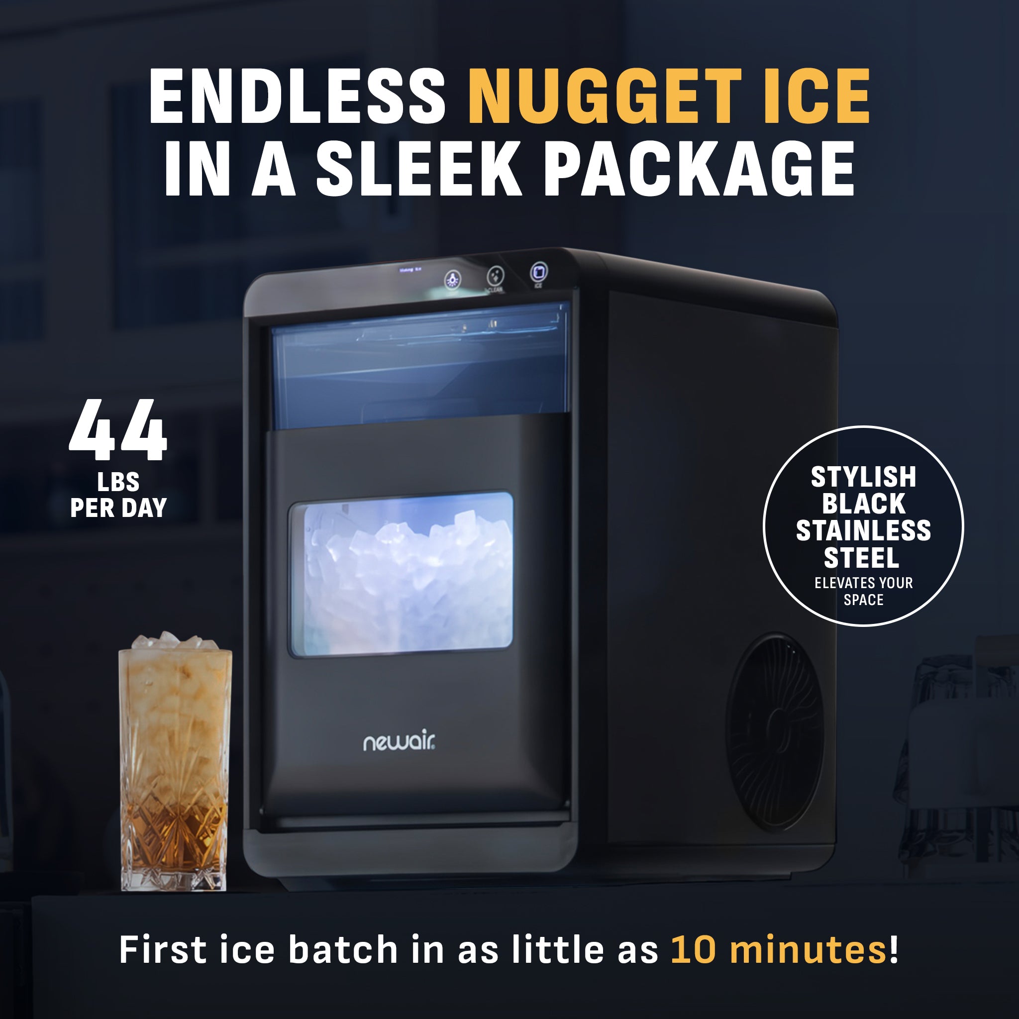 Newair® 44 lbs/24 Hours Countertop Nugget Ice Maker - Portable & Compact for Home, Office, RV, and Parties