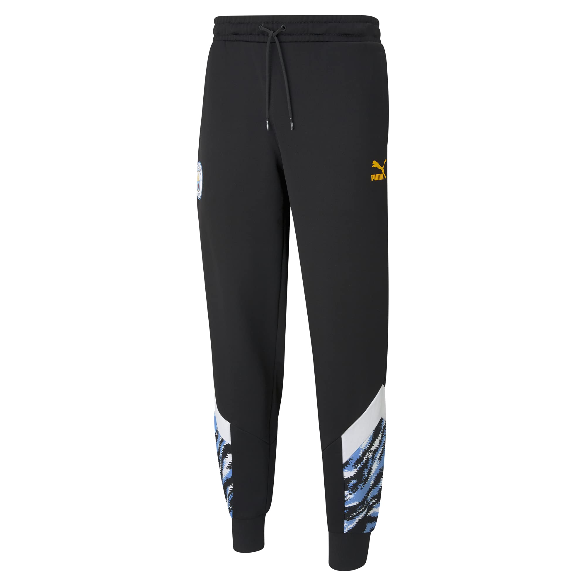 PUMA Men's Standard MCFC Iconic MCS Track Pants - Black & Spectra Yellow, Large Size | Comfortable Athletic Joggers for Soccer Training, Gym Workouts & Casual Streetwear