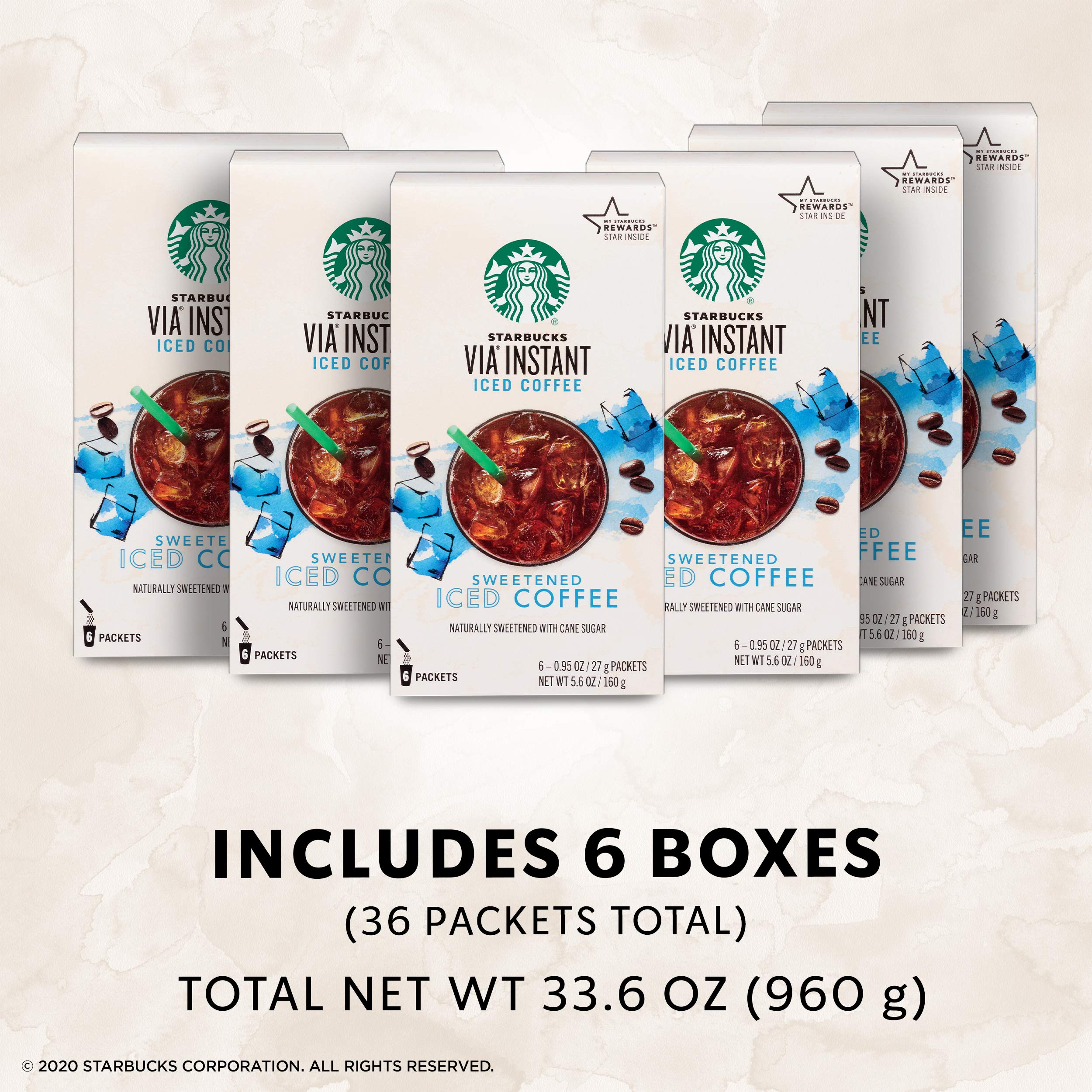 Starbucks VIA Instant Coffee Medium Roast Packets - Sweetened Iced Coffee - 6 Boxes (36 Packets) for Home, Office & Travel - Perfect for Camping & Quick Breakfast