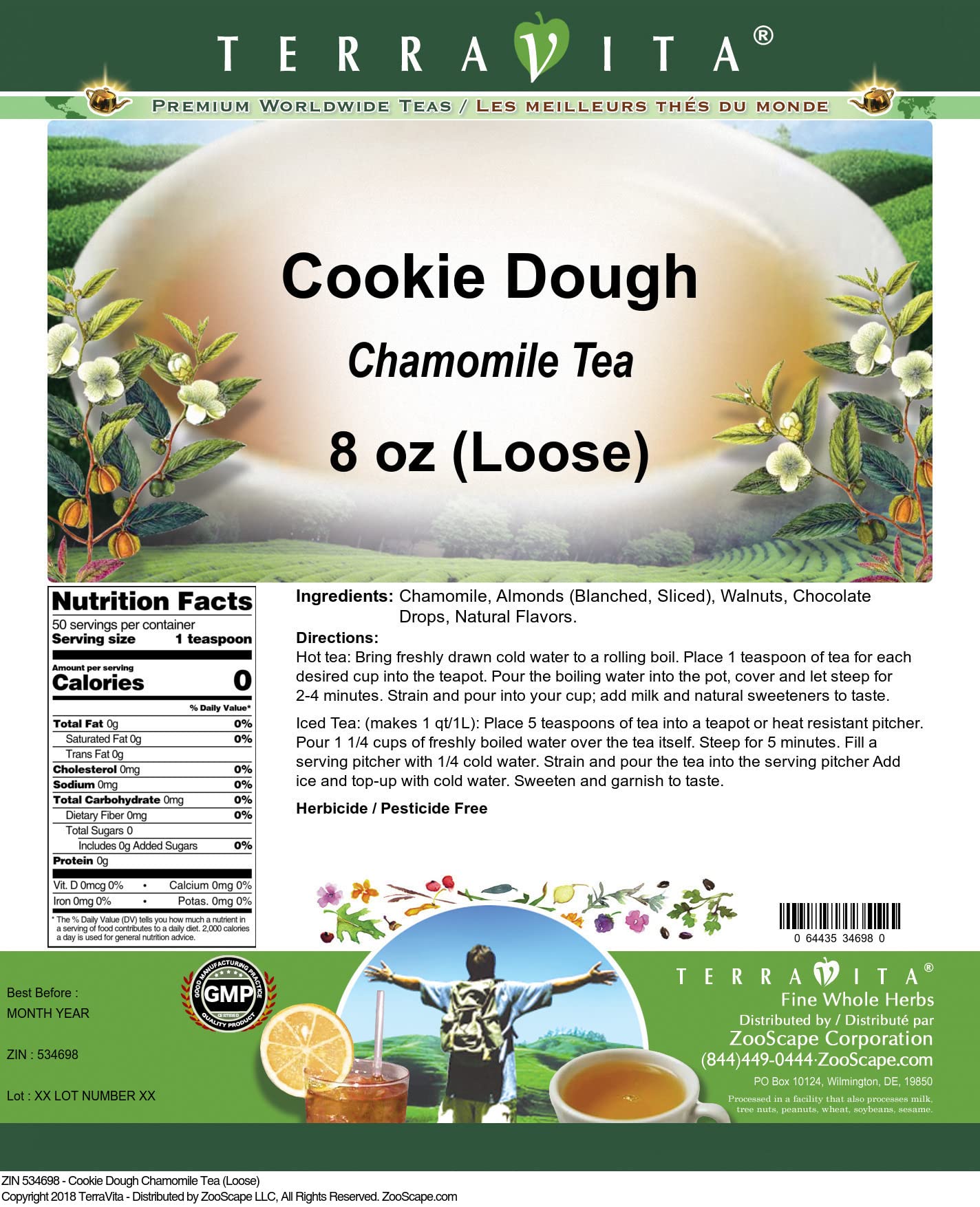 Organic Chamomile Tea with Cookie Dough Flavor - Loose Leaf Herbal Tea (8 oz) | Relaxing Bedtime Drink, Stress Relief & Sweet Dessert Pairing