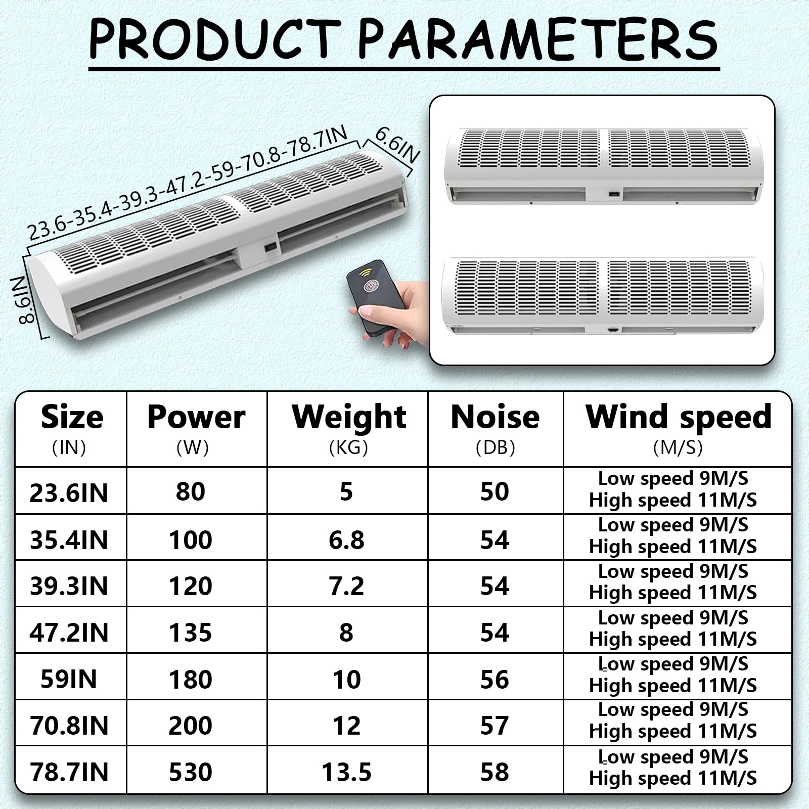 24/36/48/60 Inch Commercial Air Curtain with Remote Control - 2 Speed Super Powerful Door Blower for Fly Control - 110V Unheated Air Barrier for Stores, Restaurants & Homes - Perfect for Entryways, Kitchens & Retail Spaces
