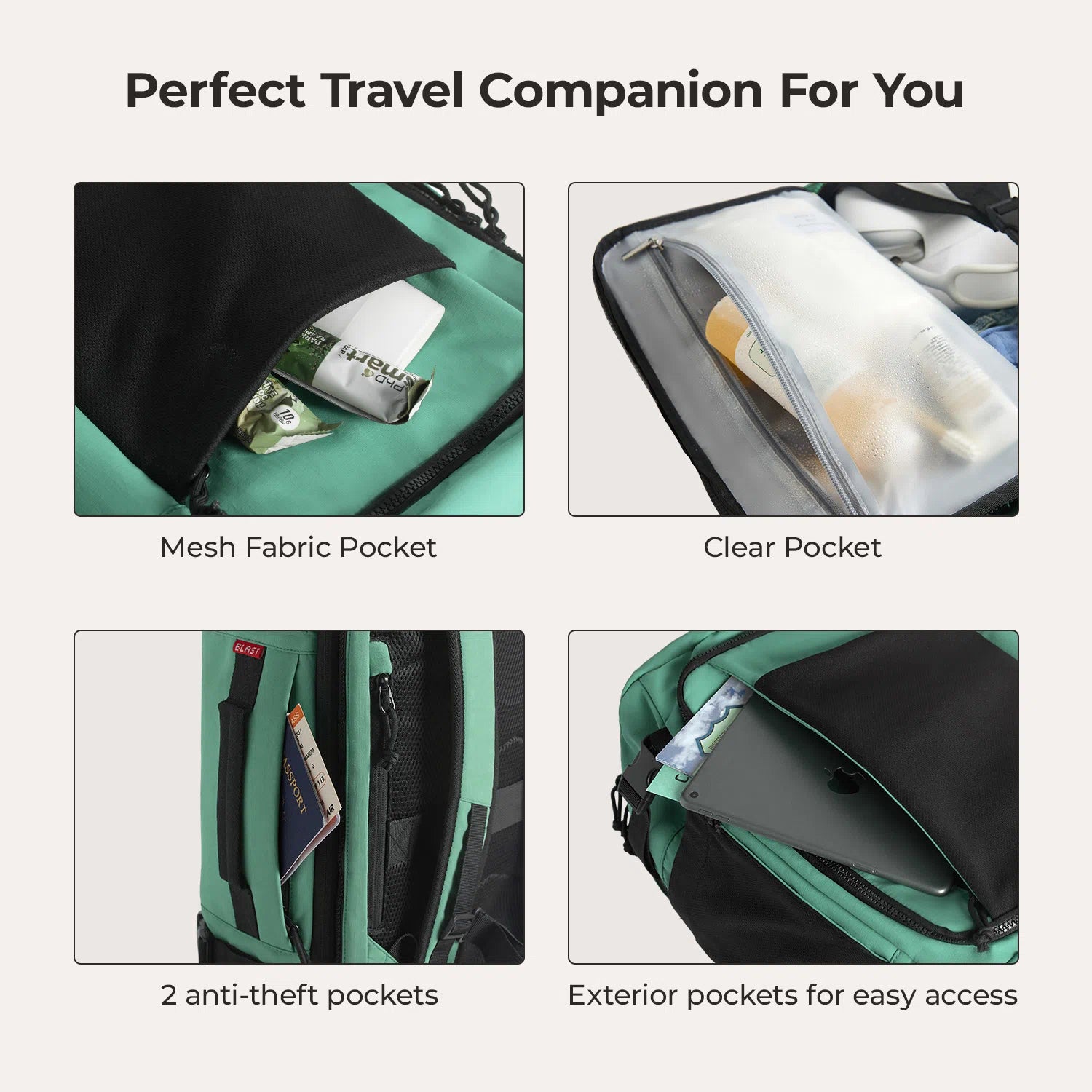 Blast Travel Backpack - Lightweight Waterproof Carry-On Backpack for Men & Women - Perfect for Airplane, Hiking, Camping & Daily Commute