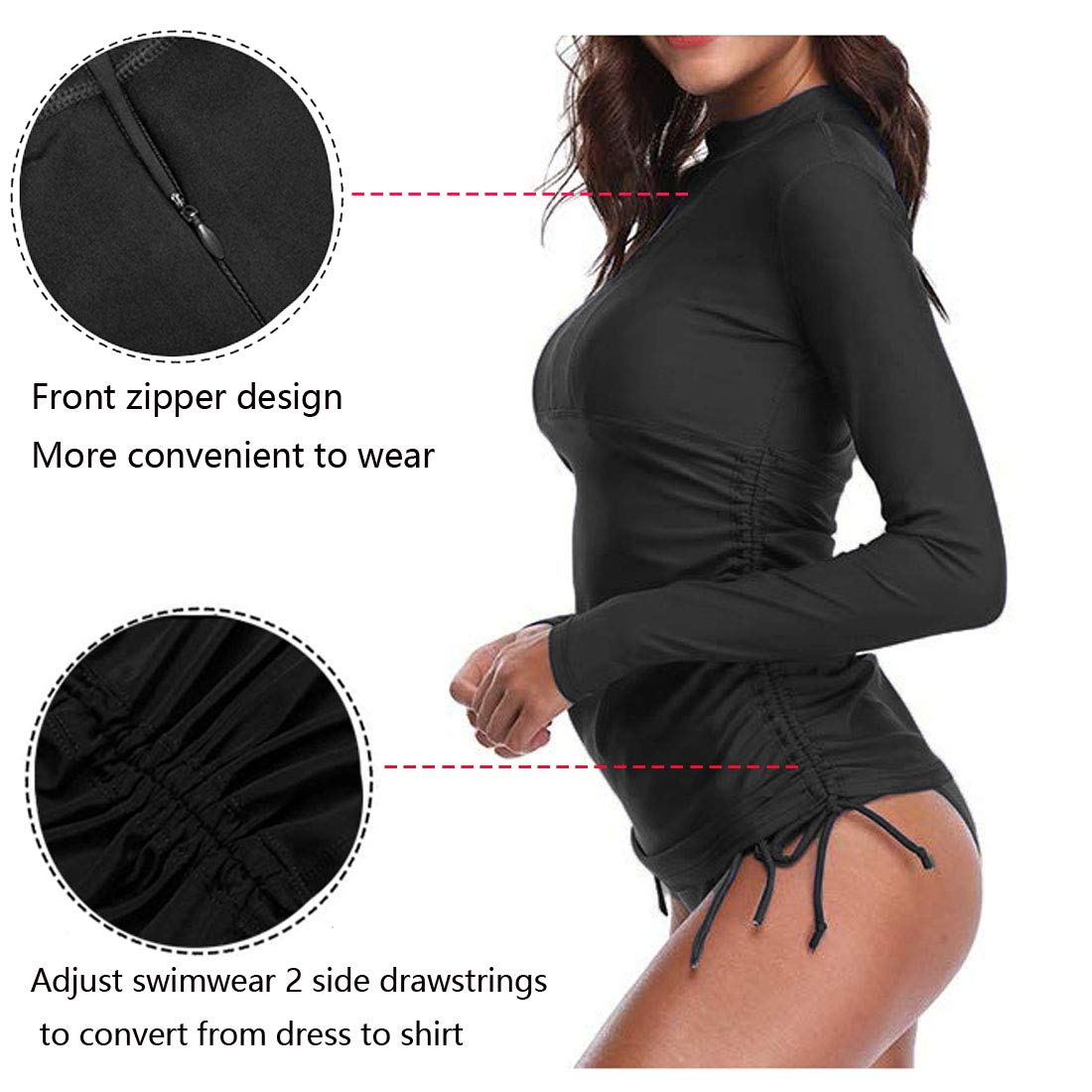 YYHUI Women's UPF 50+ Sun Protection Long Sleeve Zip-Up Rash Guard Swimsuit - UV Protective Swimwear for Surfing, Swimming & Beach Activities