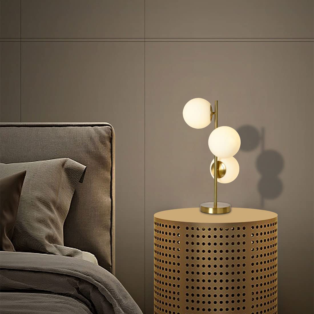 Modern 3-Light Gold Glass Desk Lamp with White Frosted Globe Shade - Plug in Reading Lamp for Bedroom, Living Room, Nightstand & Study - Perfect for Cozy Reading Nooks, Home Office Lighting and Bedside Ambience (3-Light)